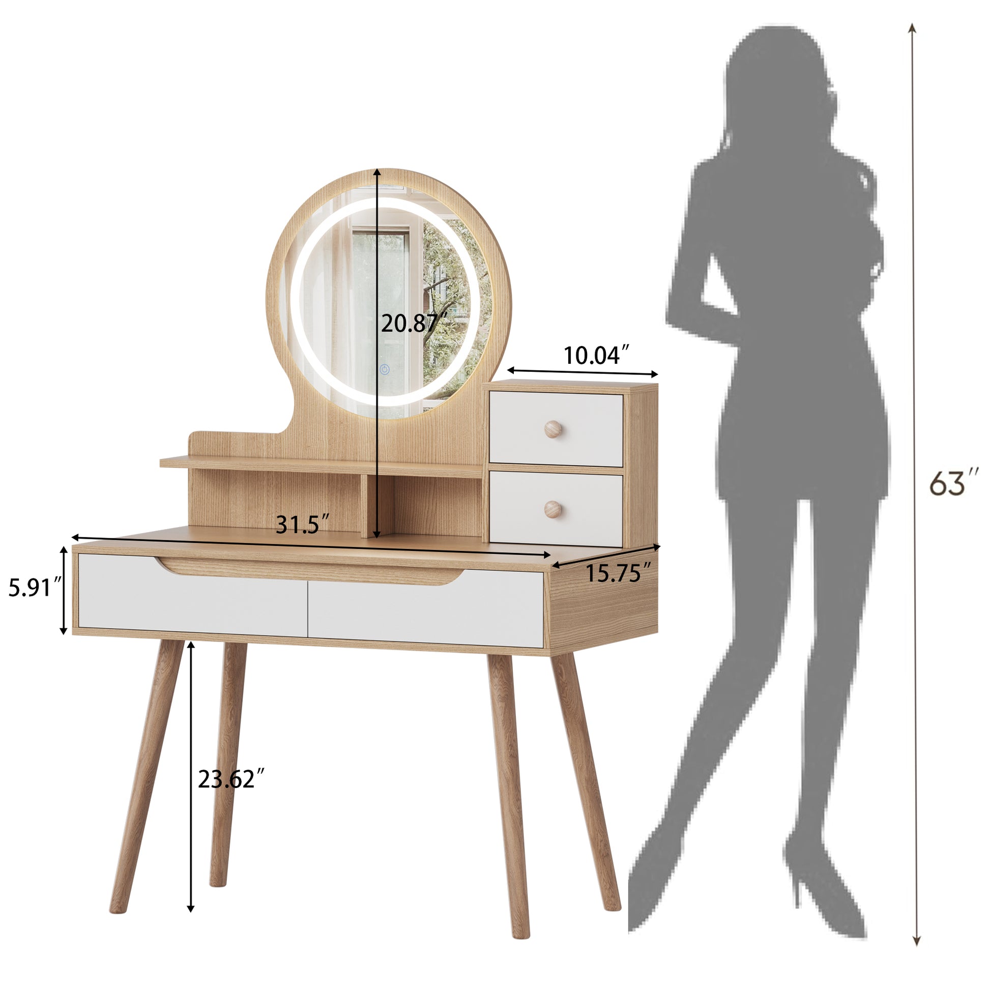 Orion Mid-Century Modern Vanity in White Oak