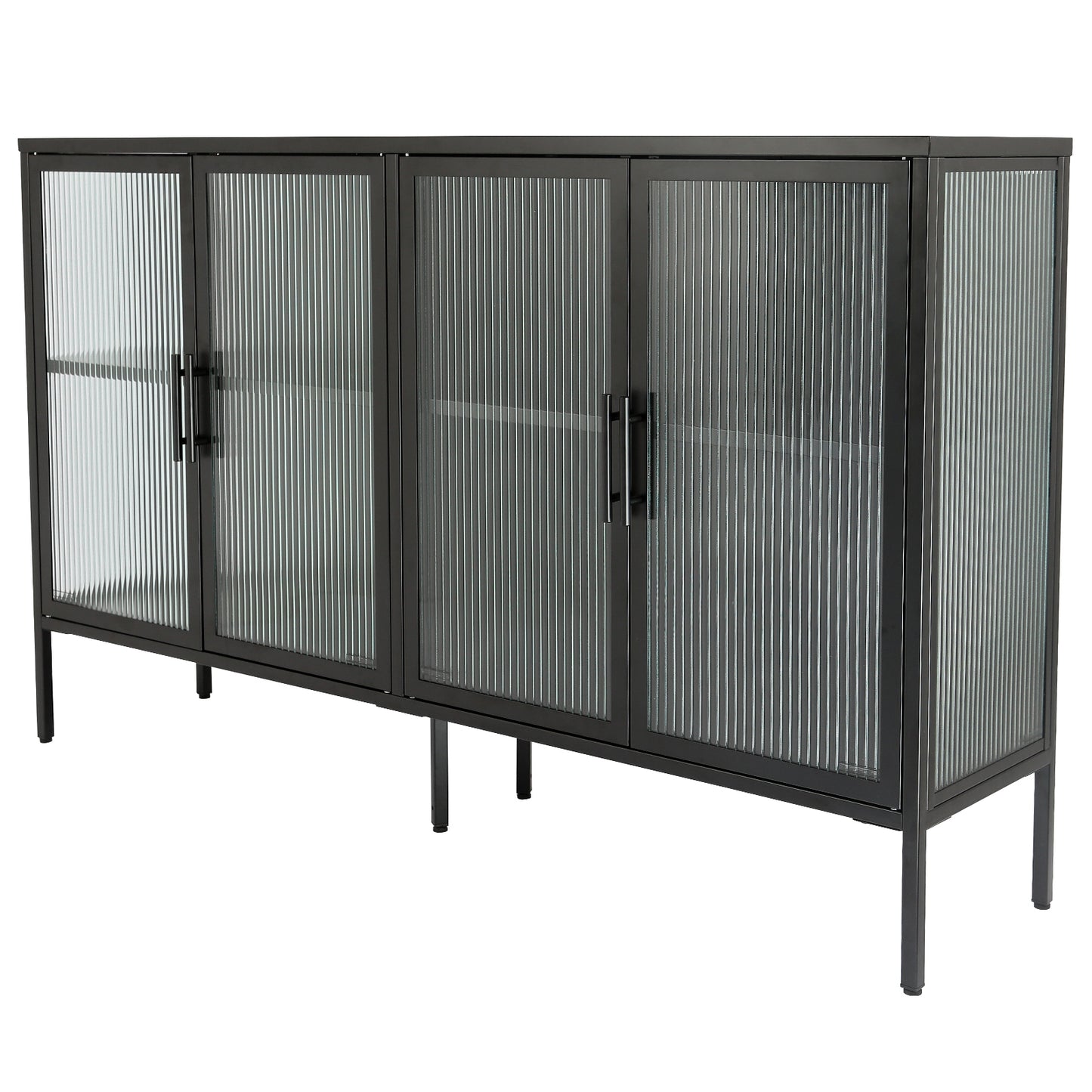 Zane 4-Door Metal Cabinet with Tempered Glass Doors, Black