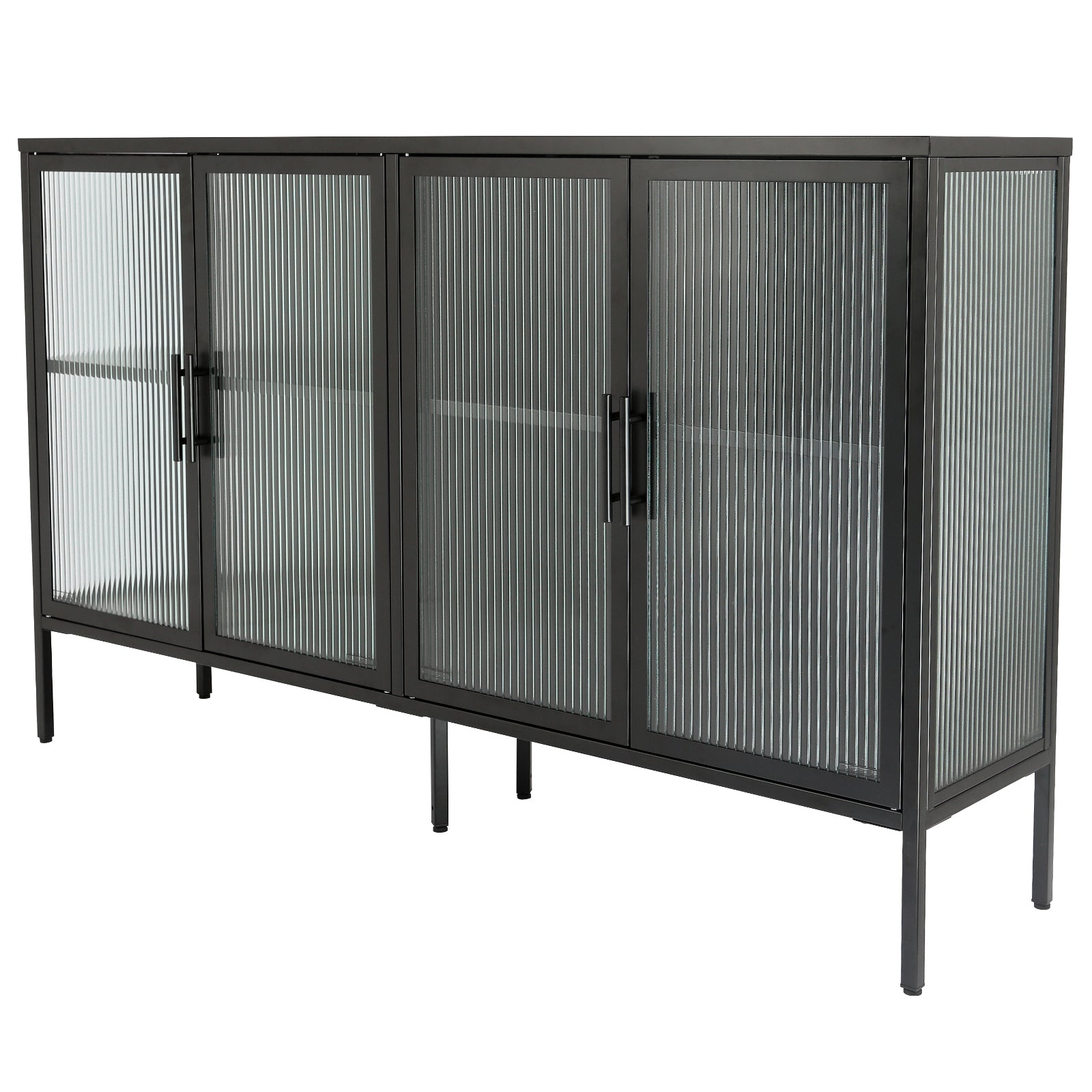 Zane 4-Door Metal Cabinet with Tempered Glass Doors, Black