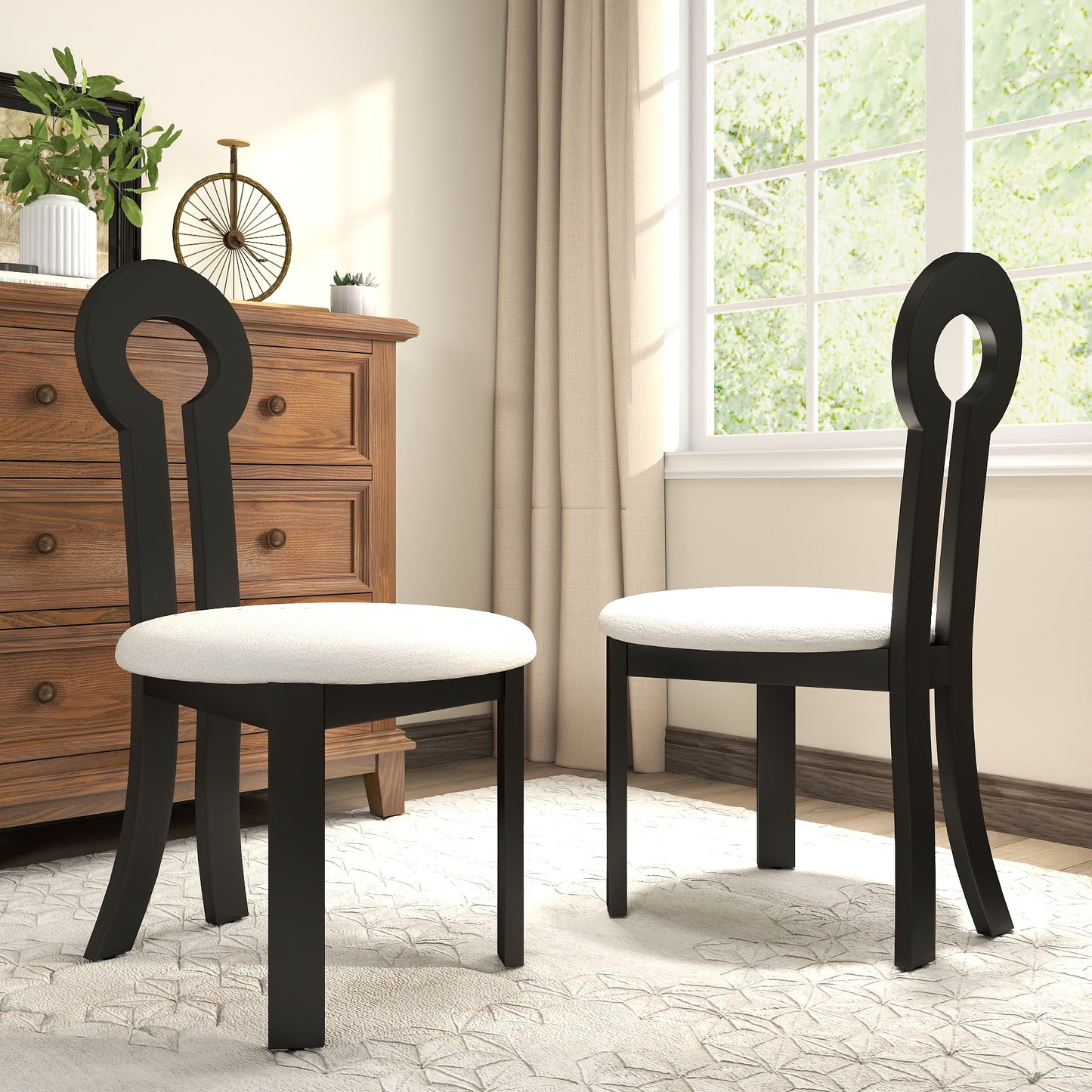 Mellon Modern Wooden Side Chairs with Faux Sheep Seats, Black & White