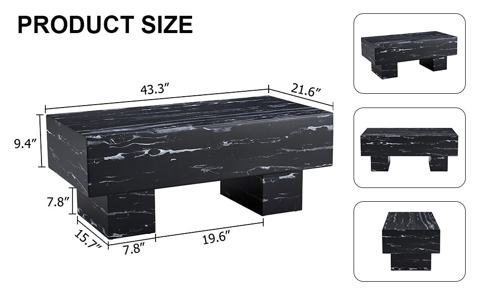 Darth Contemporary Faux Marble Coffee Table in Black & Gray