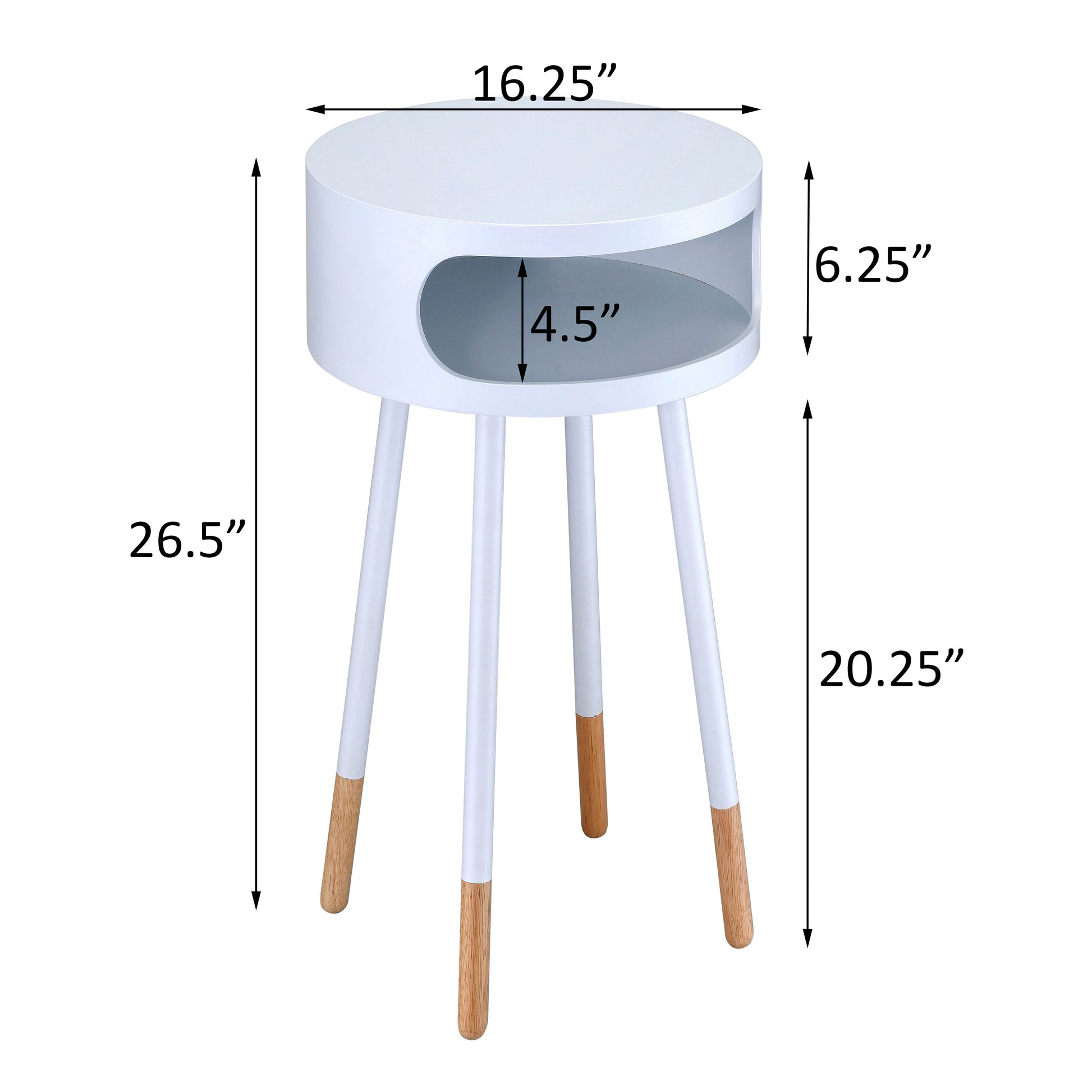 White and Natural Round 1-shelf End Table