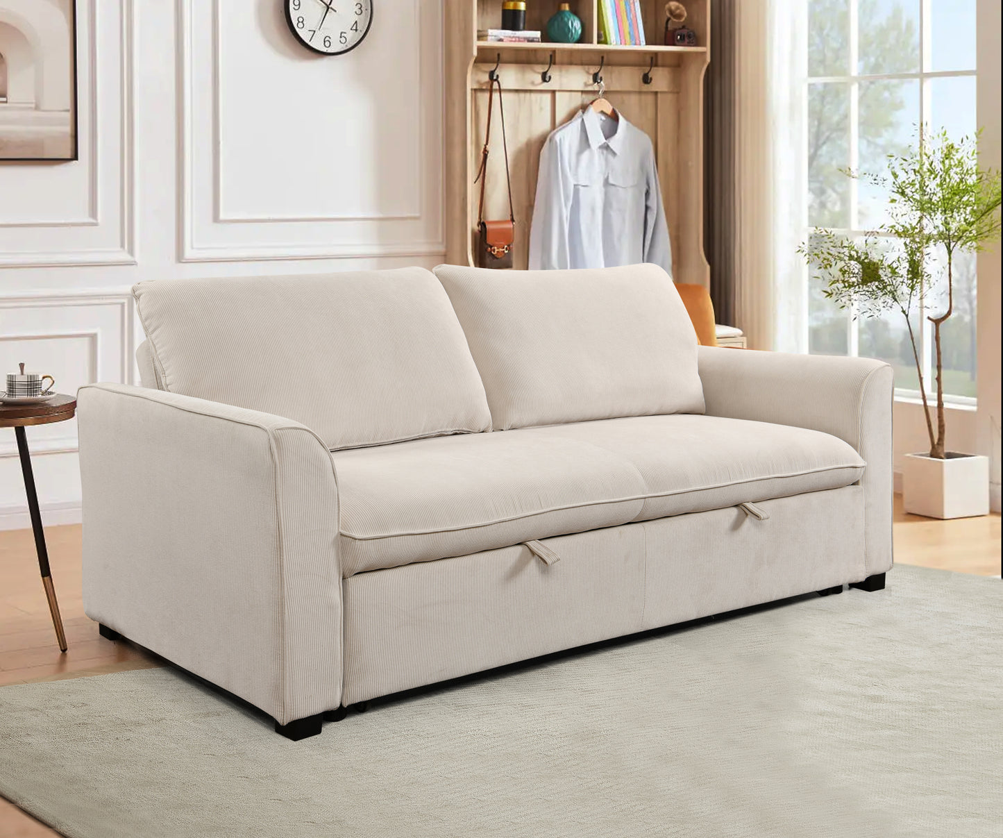 Saffron Modern 78" 3 in 1 Convertible Sofa Sleeper, Beige