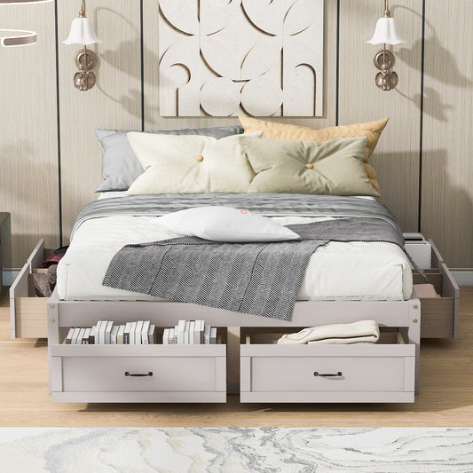 Nivara Queen Size Platform Bed with 6 Storage Drawers,Antique White