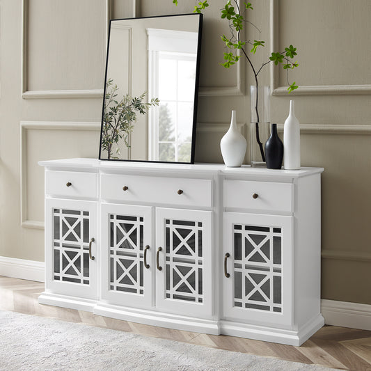 Zara Classic Fretwork Detailed Glass-Door Sideboard - White