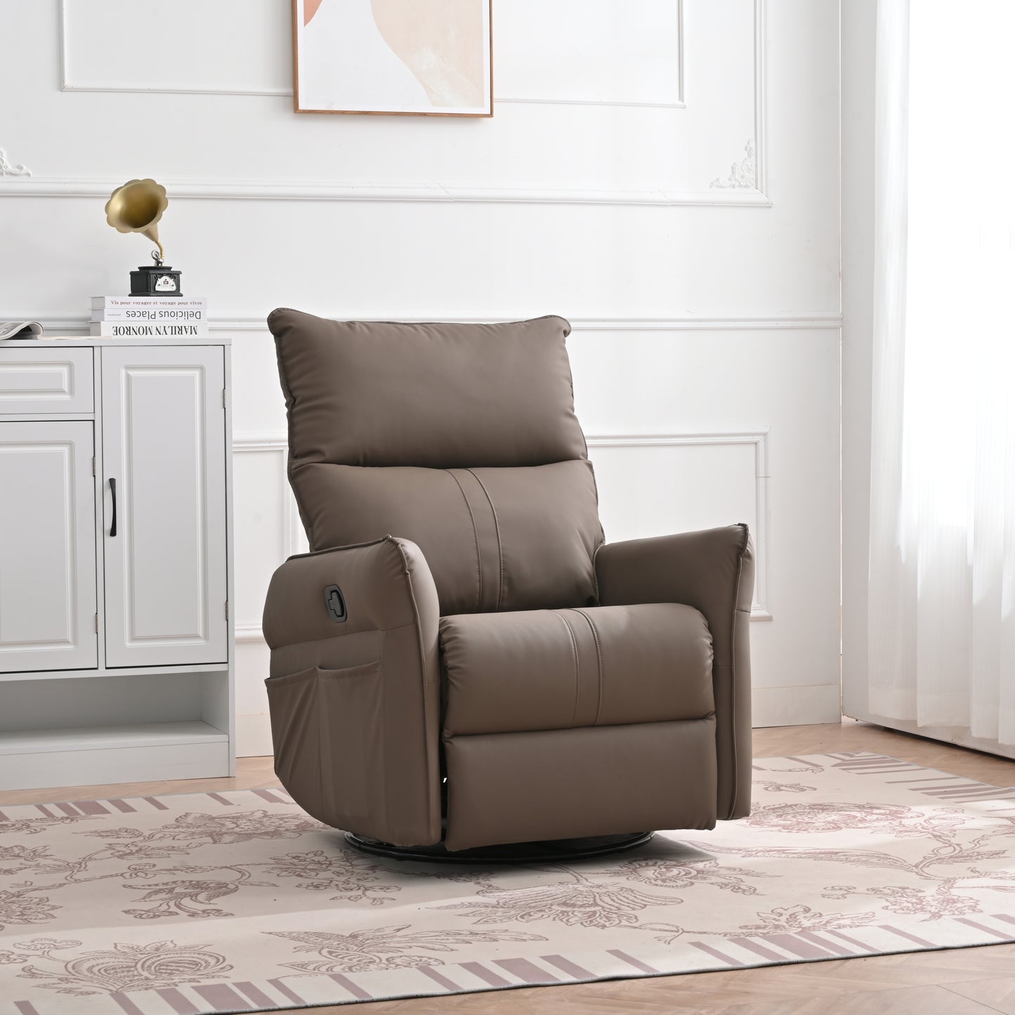 Jaxon PU Leather 360° Swivel Rocker Recliner, Brown