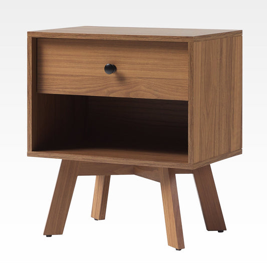 Beulah Mid-Century Modern Minimalist 1-Drawer Nightstand – Mocha