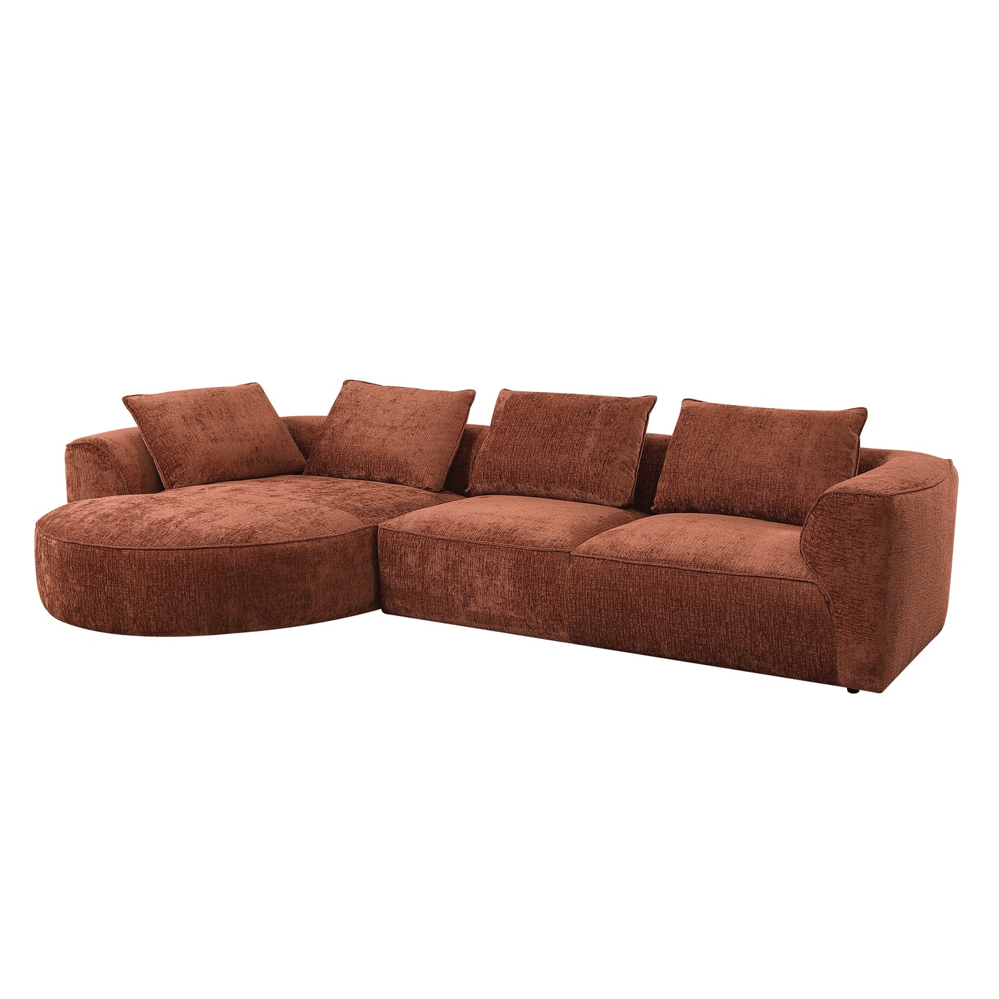 Aceso Rust Brown Chenille Sectional Sofa with 4 Toss Pillows