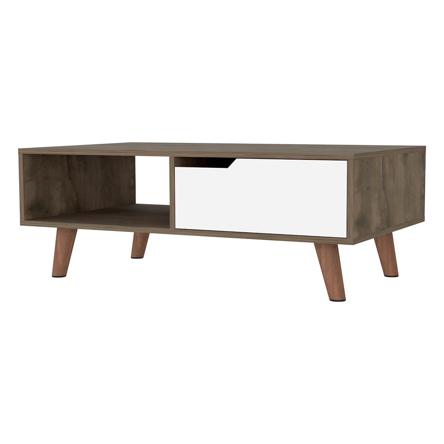 Dark Brown and White 1-Drawer 1-Shelf Rectangle Coffee Table