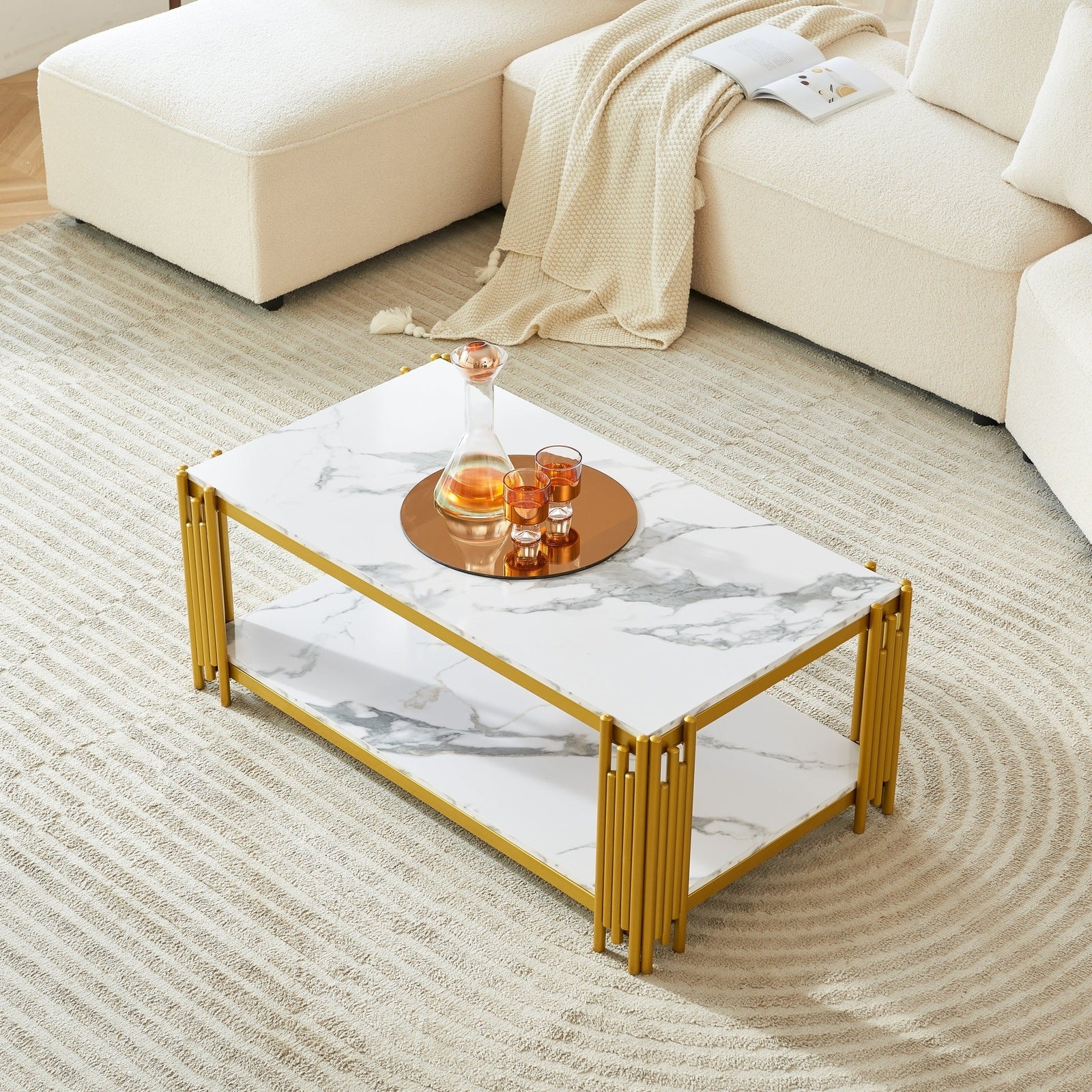 Juno Modern Faux Marble Coffee Table, Gold & White