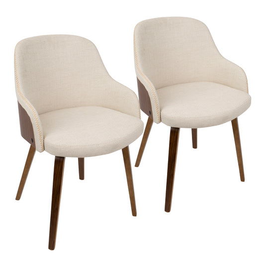 Bacci Mid-Century Modern Dining/Accent Chair in Walnut Wood and Cream Fabric by LumiSource - Set of 2