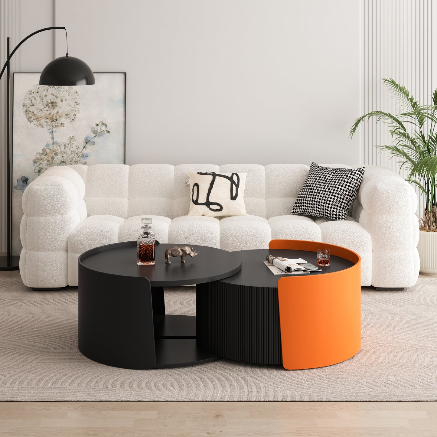 Noralie Modern Nesting Tables with Extendable Top, Black & Orange