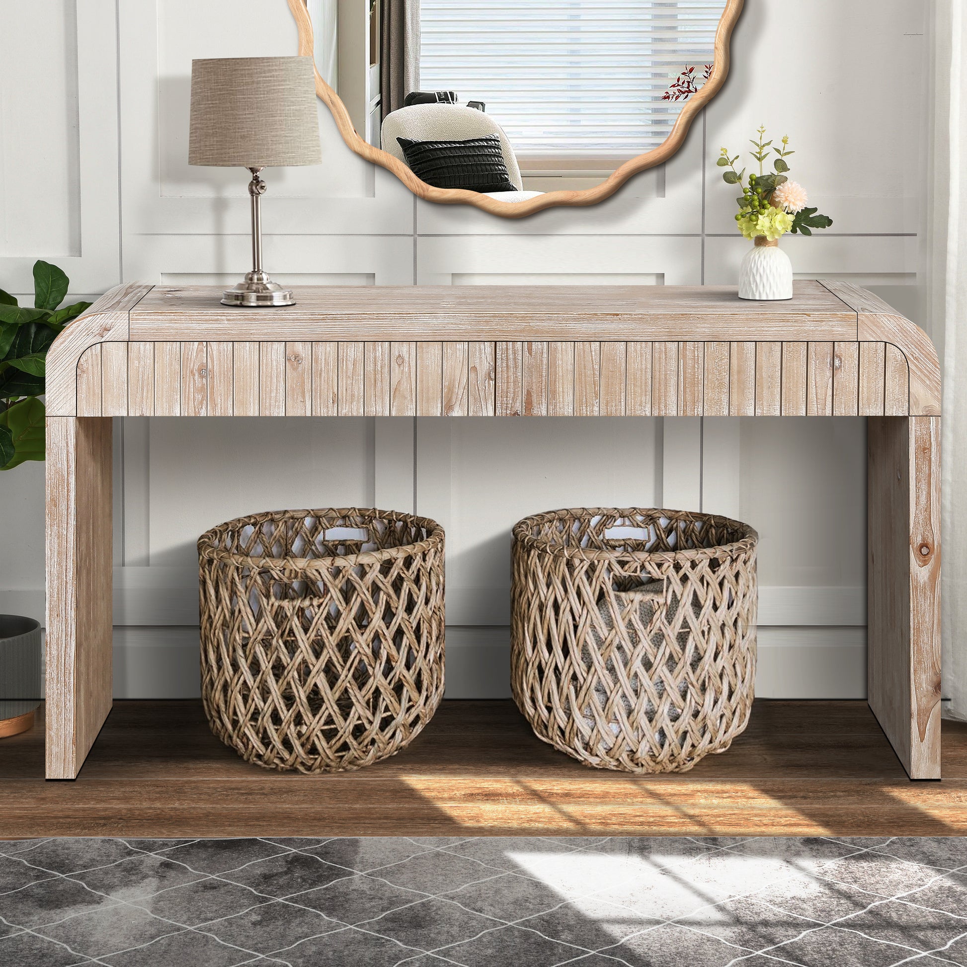 Birdie 59'' Vintage Crafted 2-Drawer Console Table, Natural Wood Wash