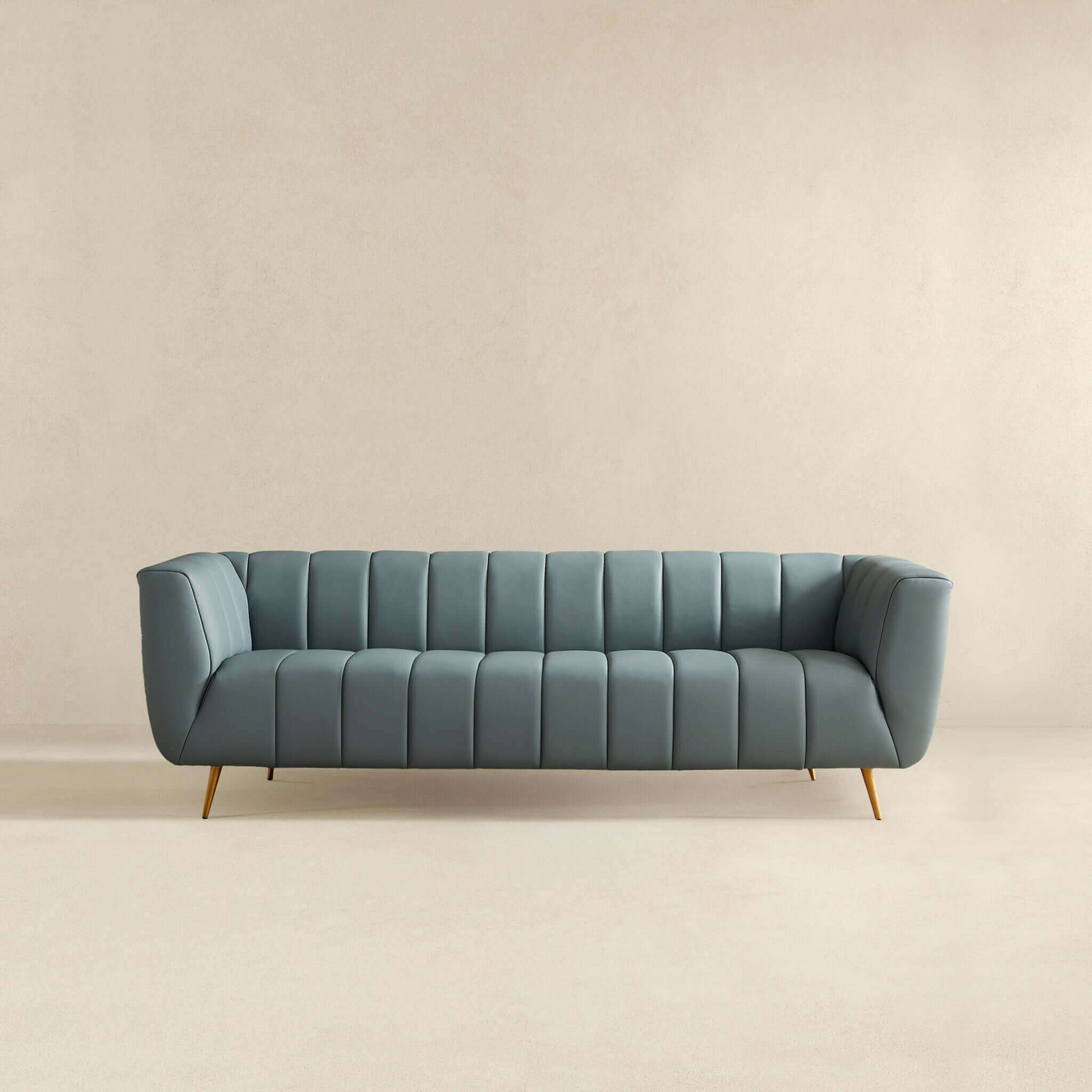 LaMattina Genuine Italian Leather Channel Tufted Sofa, Blue