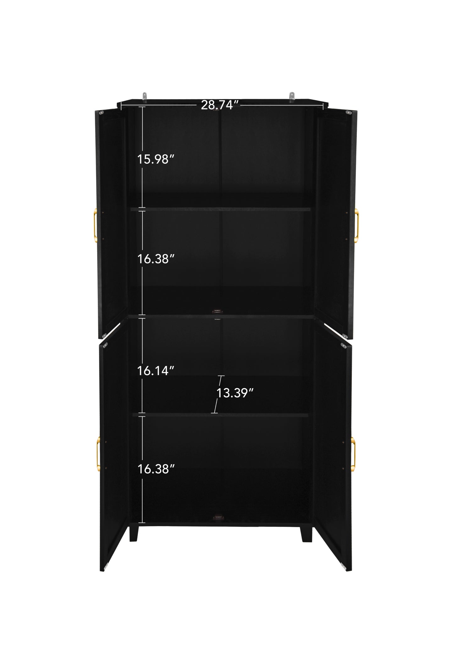 Owen 4-Door Cabinet in Black with Natural Rattan Fronts