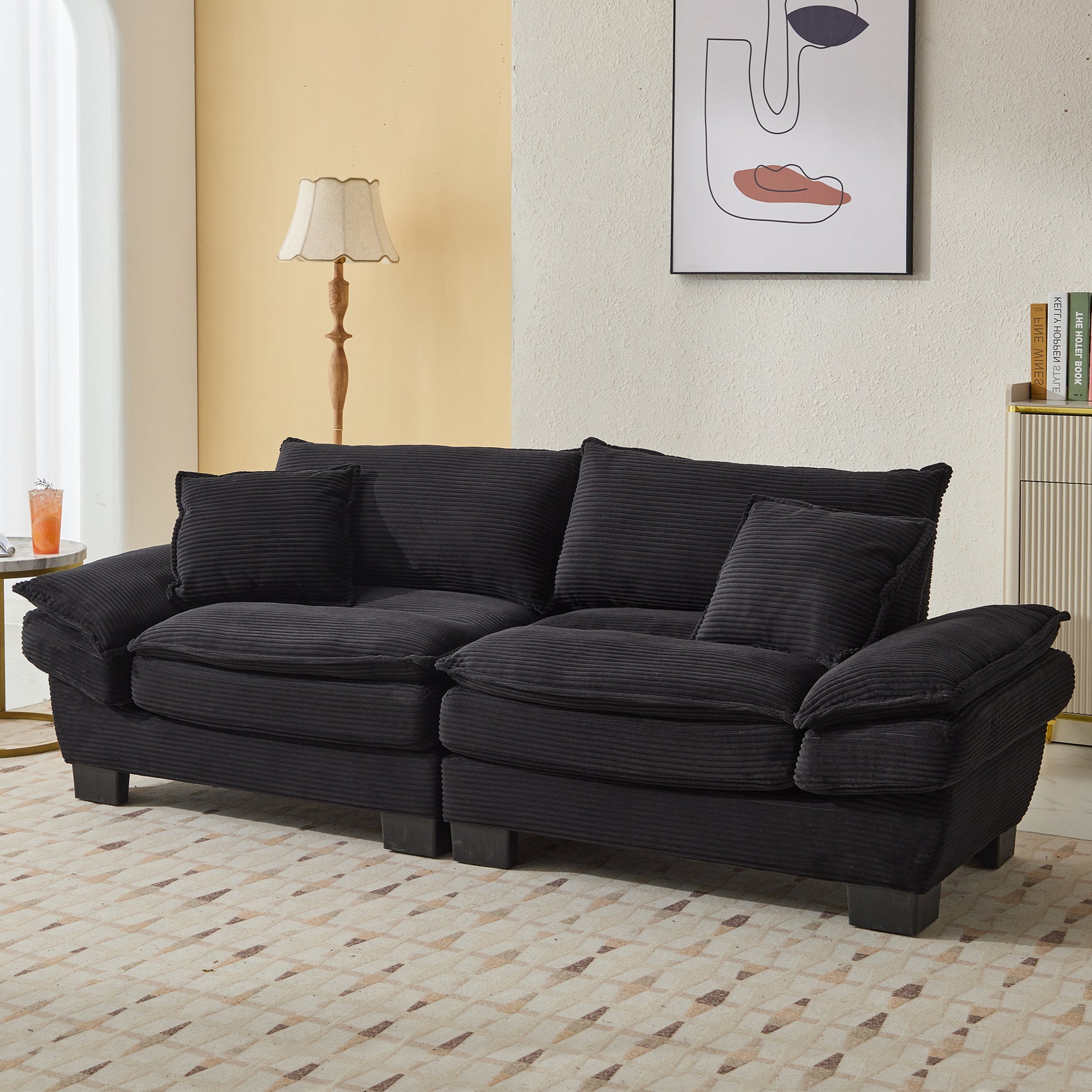 Olita 84" Mid-Century Modern Corduroy Upholstered Sofa