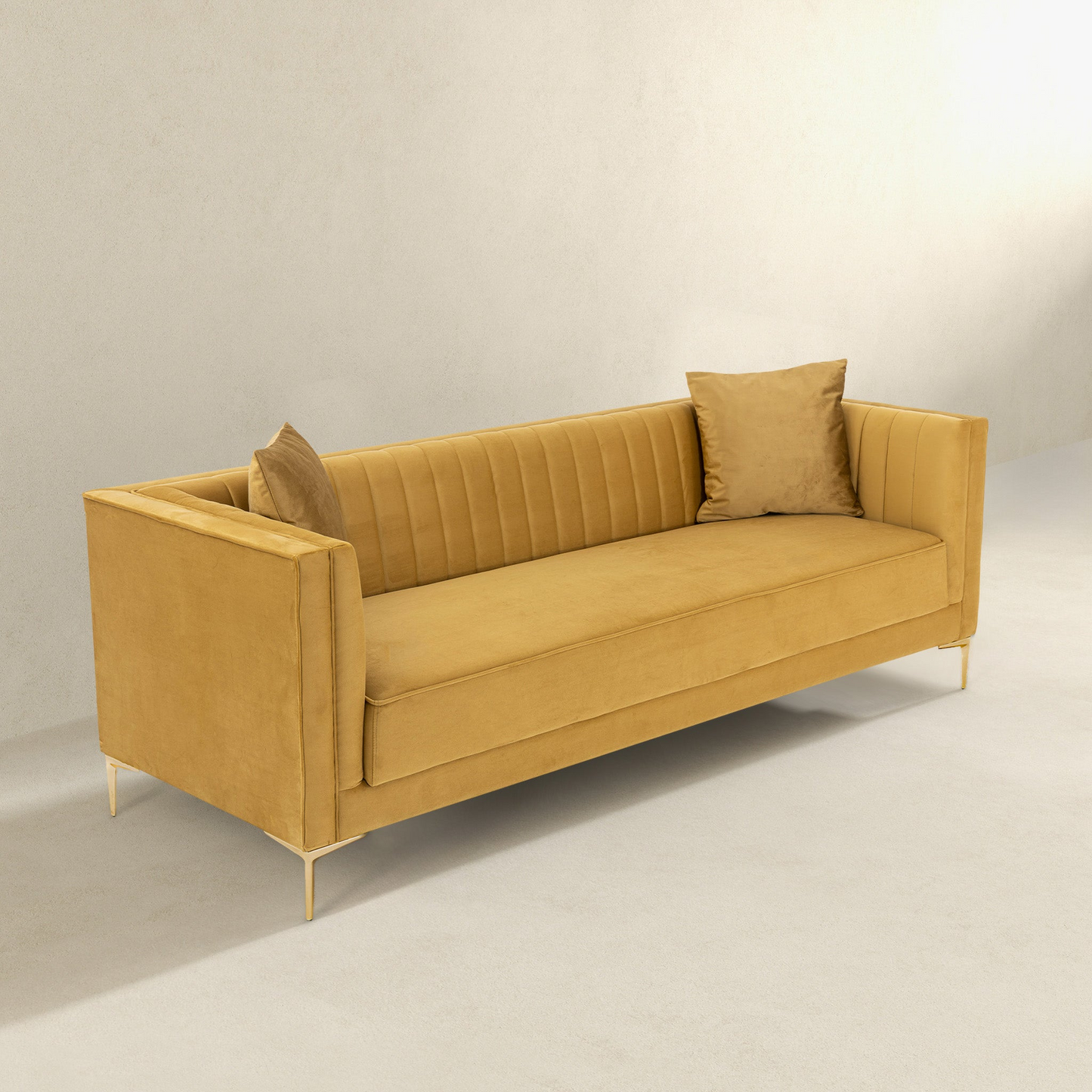 Angelina 91" Modern Velvet Upholstered Sofa, Mustard Yellow