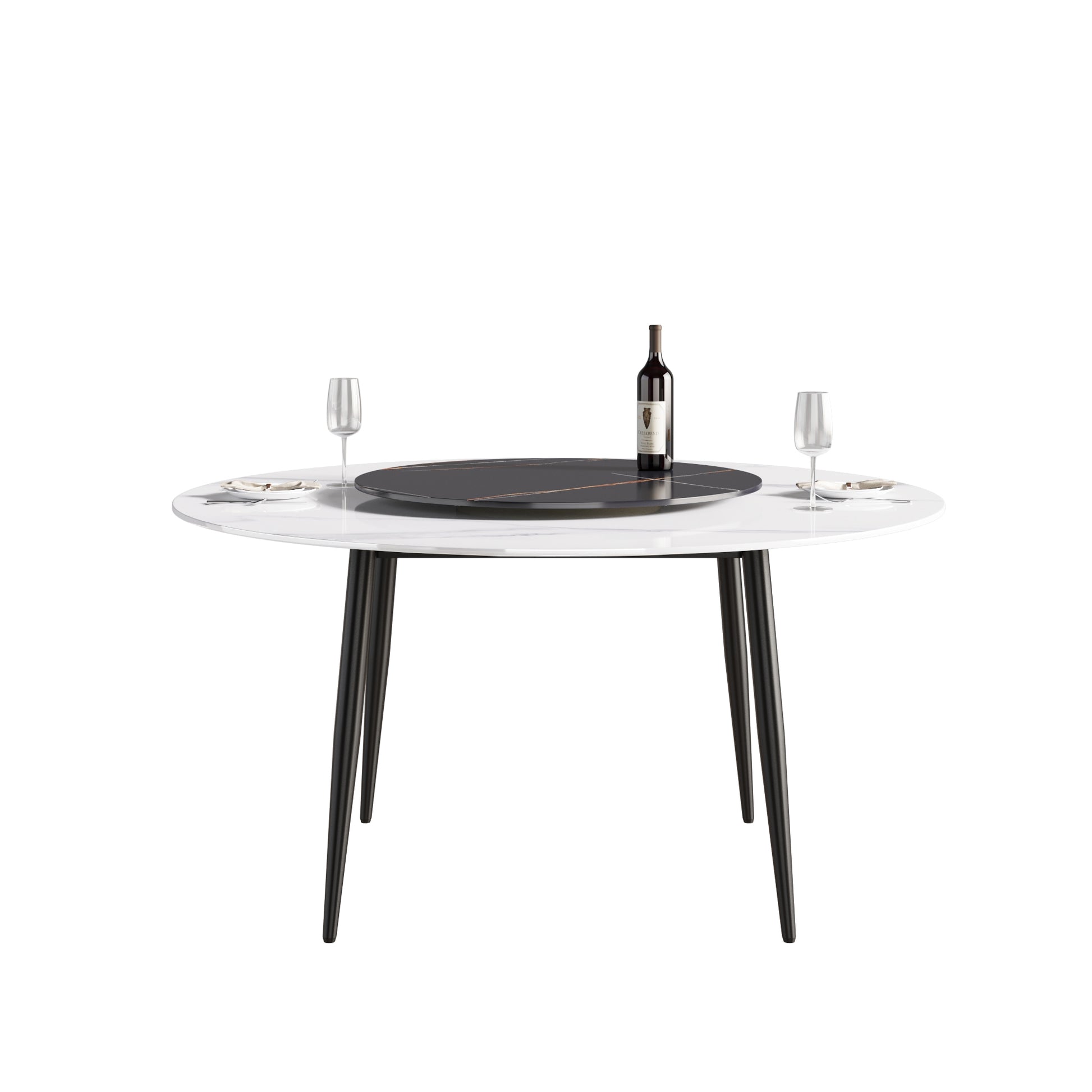 Aurelia 59" Modern Artificial Stone Dining Table with Lazy Susan