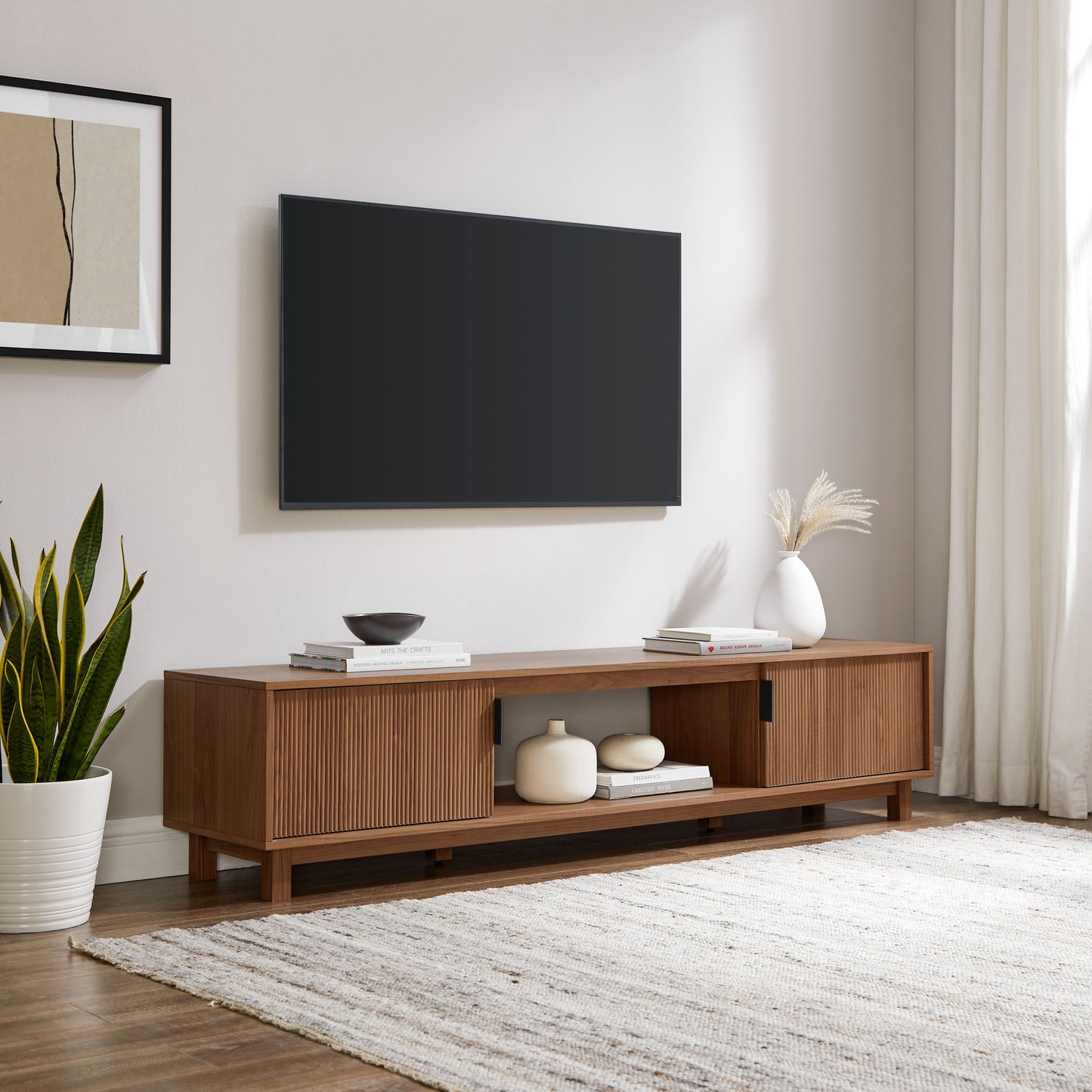 Gabrielle Modern Fluted-Door Minimalist TV Stand for TVs up to 80 inches – Mocha