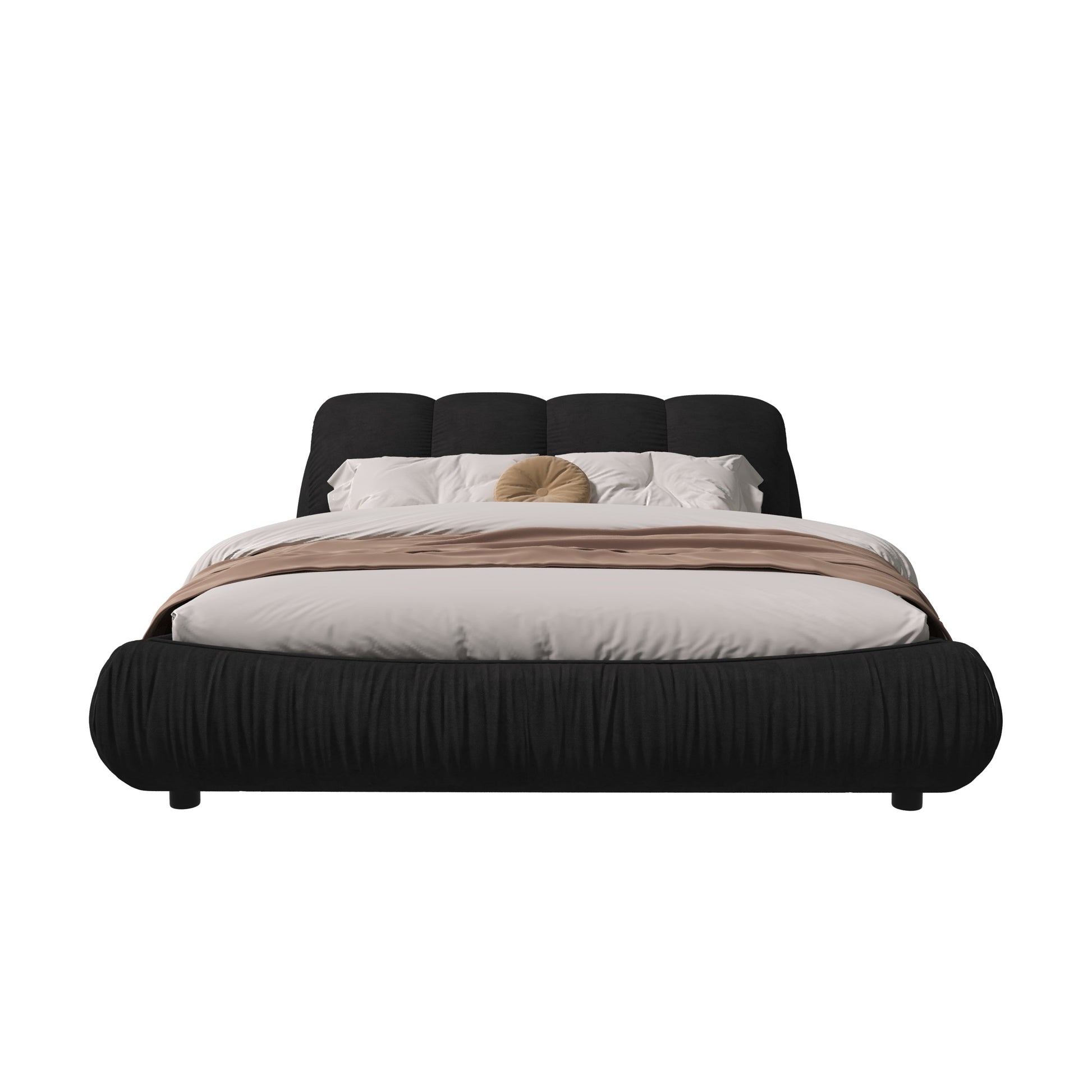 Calista Queen Platform Bed with Oversize Padded Headboard, Black