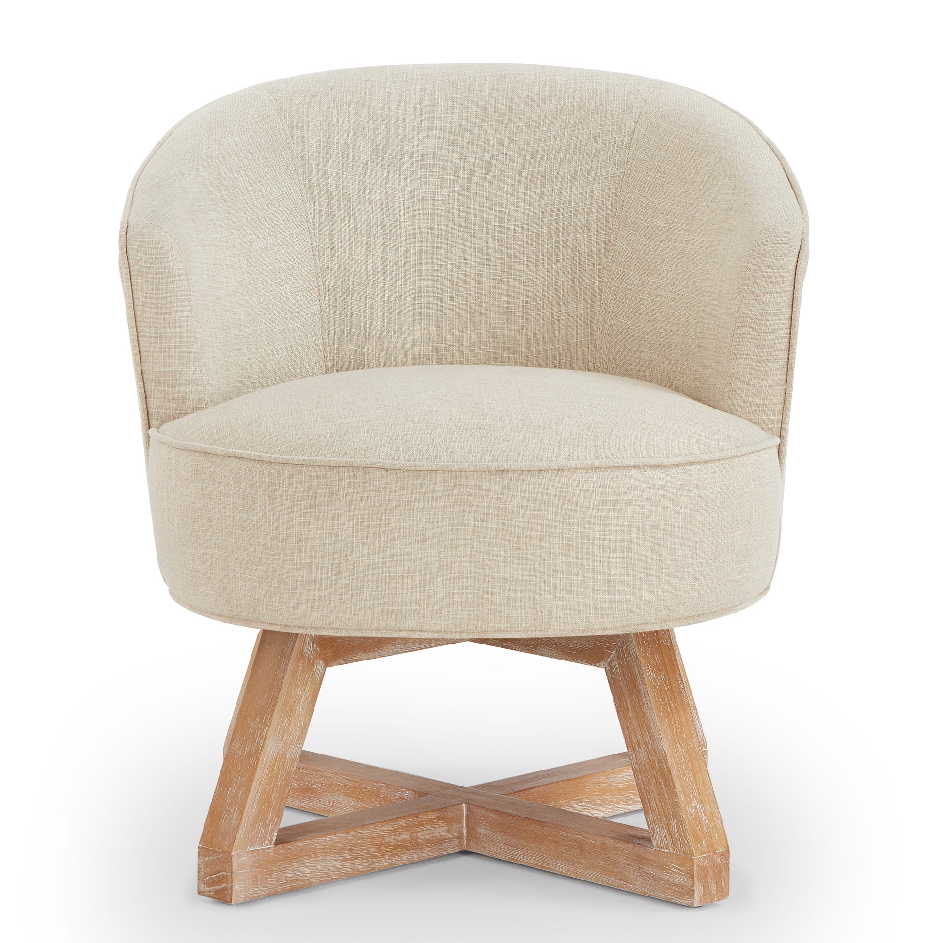 Briar Beige Mid-Century Modern Swivel Lounge Chair with Cross-Shaped Wooden Base