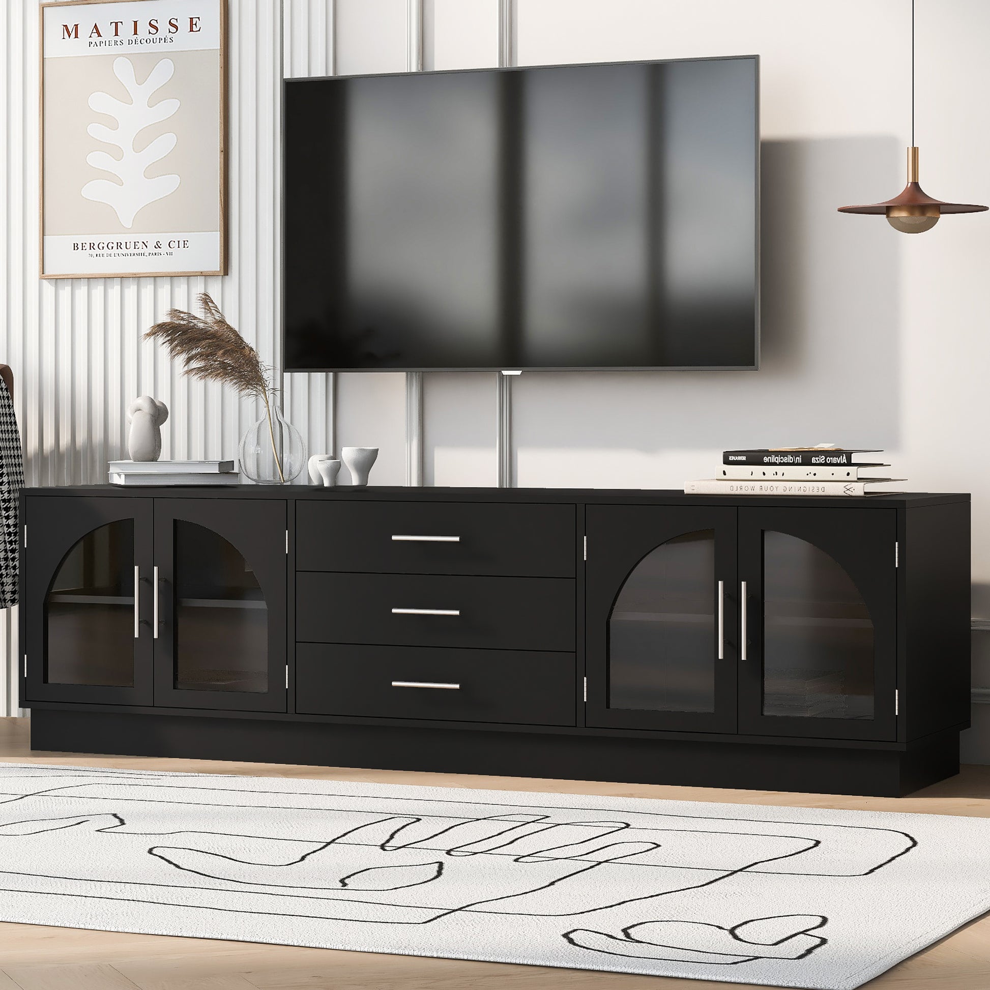 Hawthorne Modern TV Stand with Center Media Console, Black