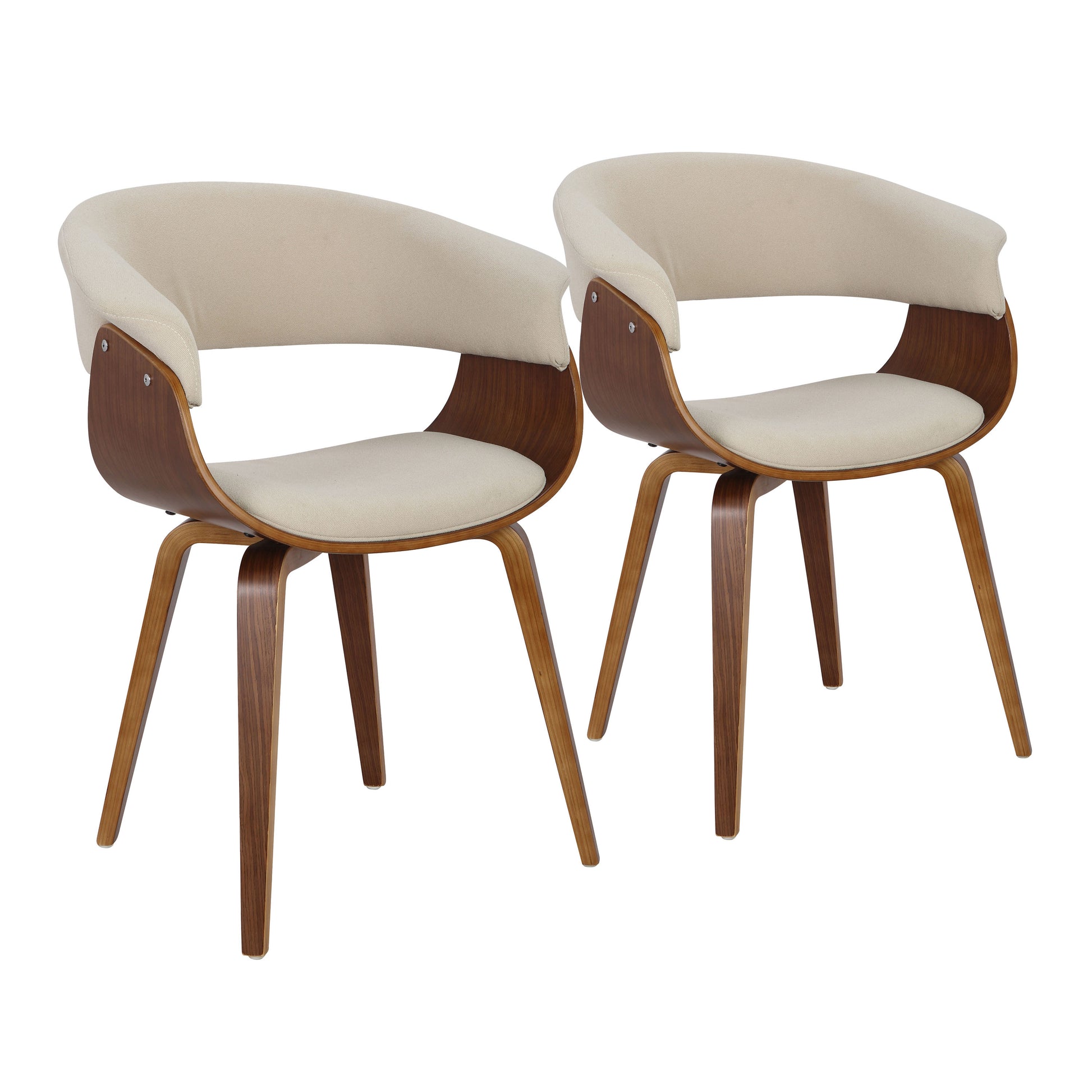 Weston Mid-Century Modern Side Chairs with Walnut Frame Set of 2 , Cream