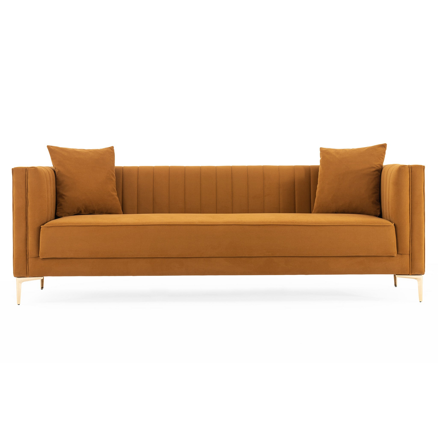 Angelina 91" Modern Velvet Upholstered Sofa, Cognac