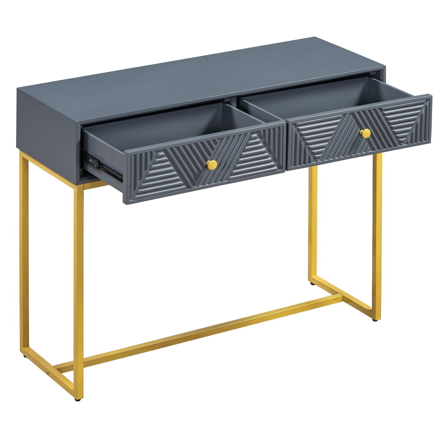 Jessalyn Modern 2-Drawer Console Table with Gold Legs, Gray