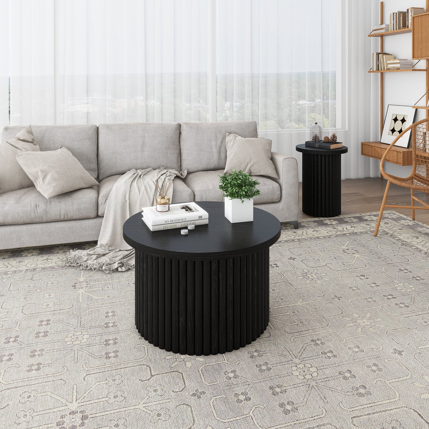 Edith Modern Accent Table Set in Black