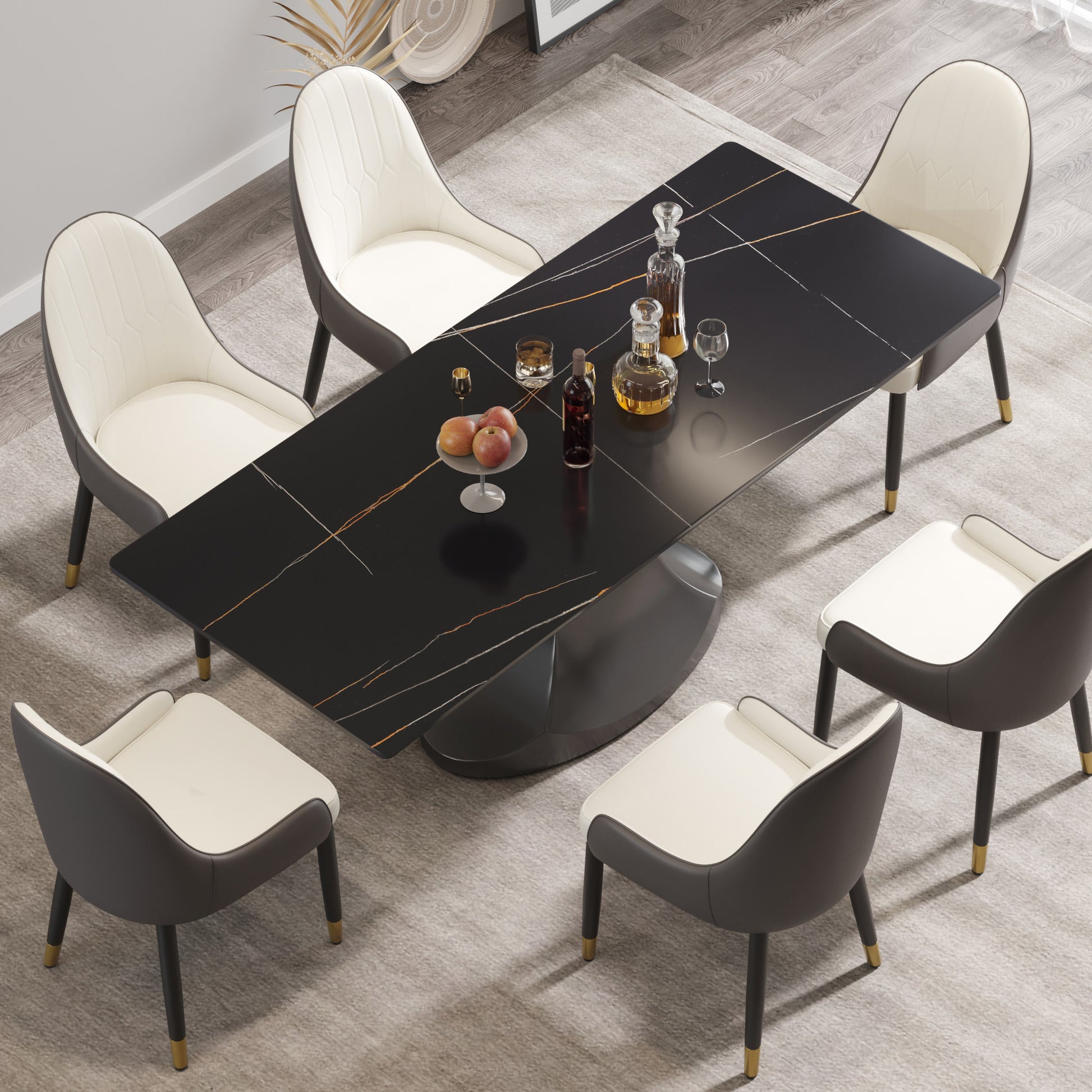 Calypso 78" Modern Faux Marble Dining Table, Black