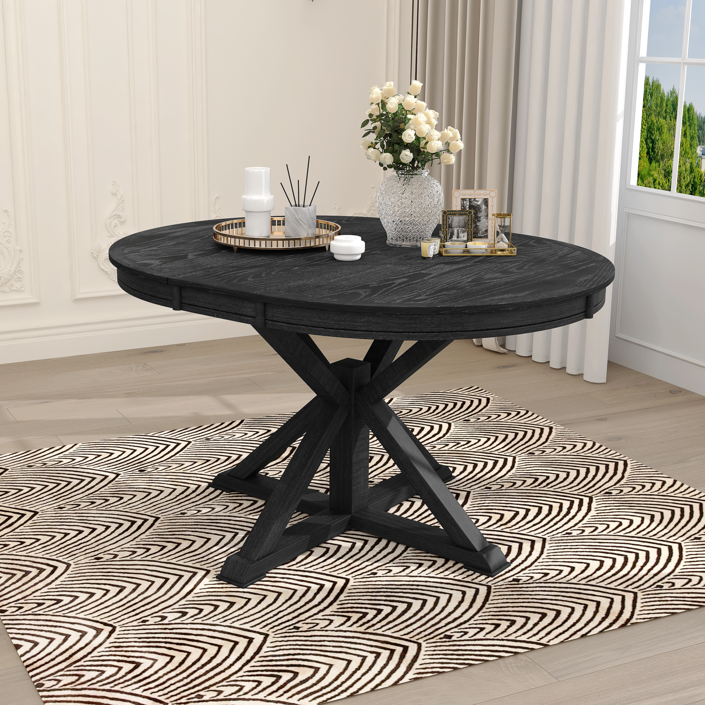 Calanthe Retro Functional Extendable Dining Table with a 12" Leaf for Dining Room and Living Room Espresso