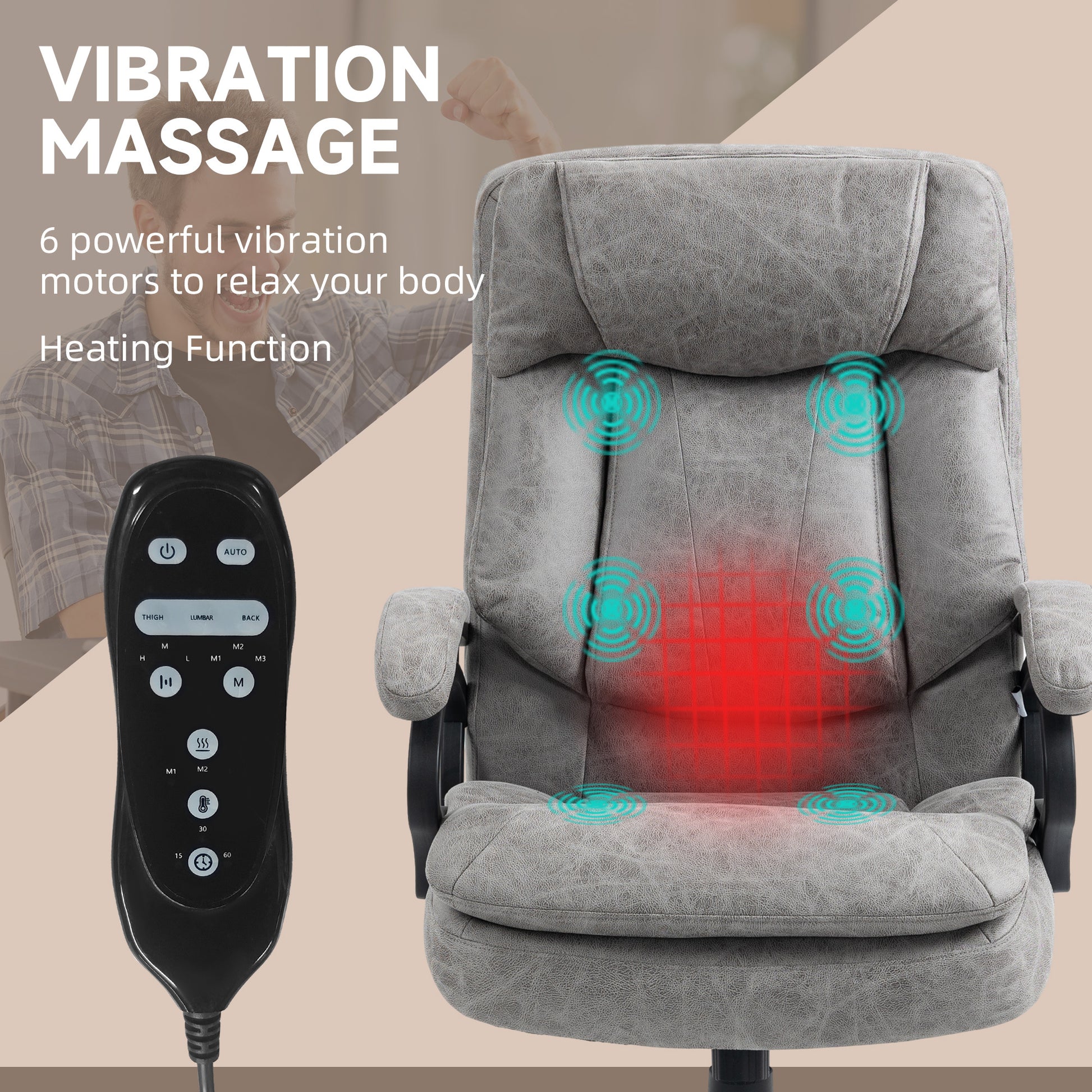 HOMCOM 6-Point Vibration Massage Office Chair with Heat, Gray