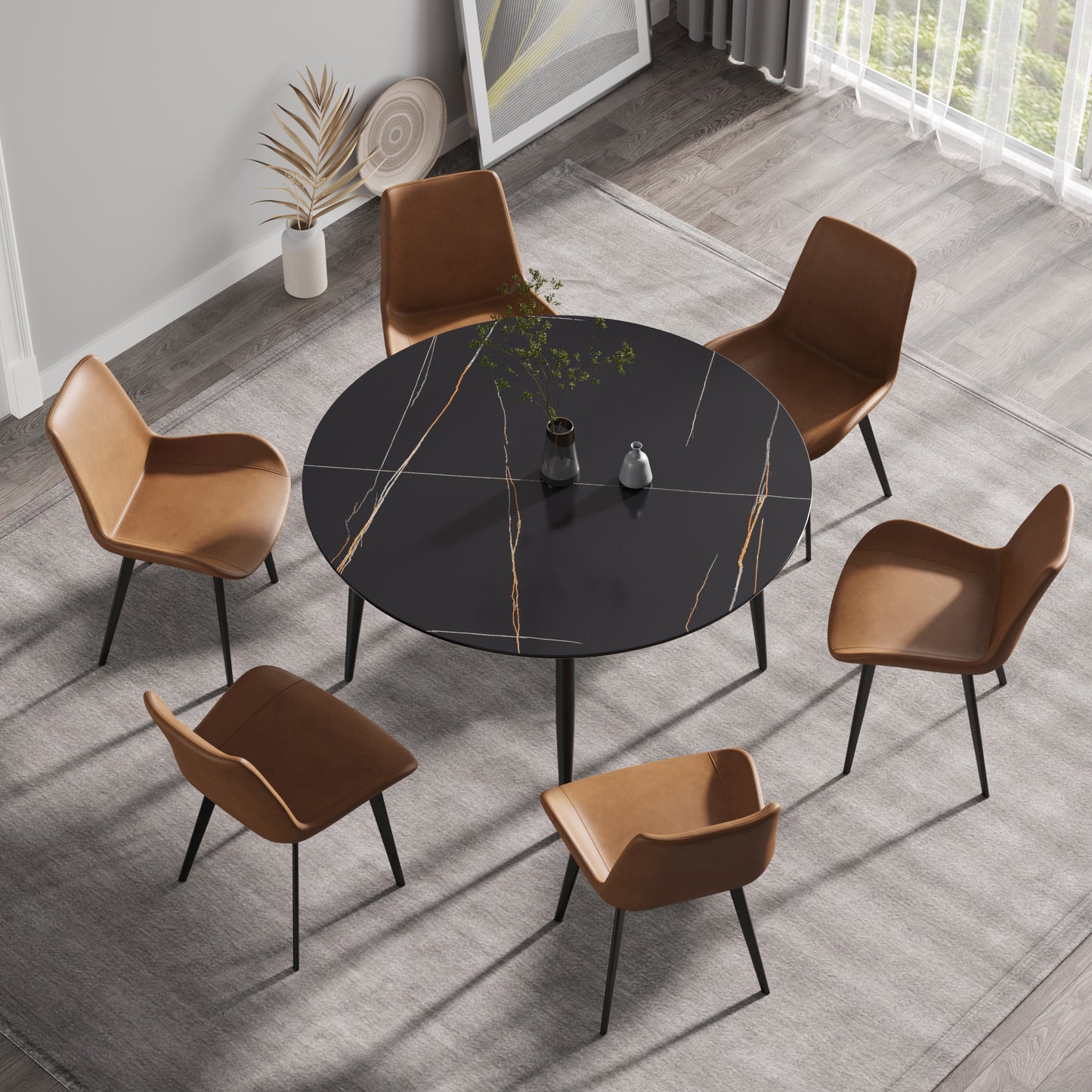 Saffron 53" Modern Artificial Stone Dining Table with Black Legs