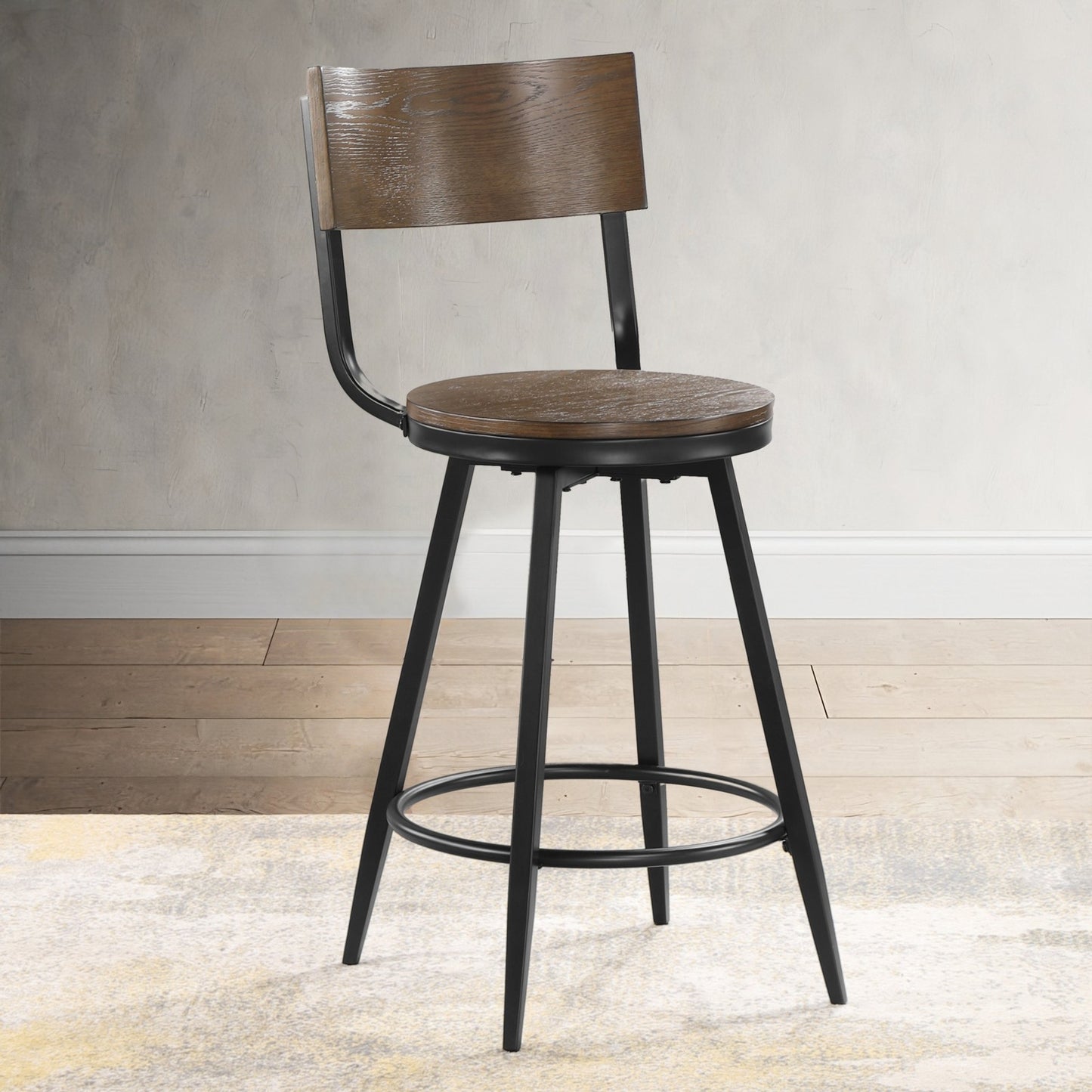 Devon Brown Wood and Metal Swivel Stool