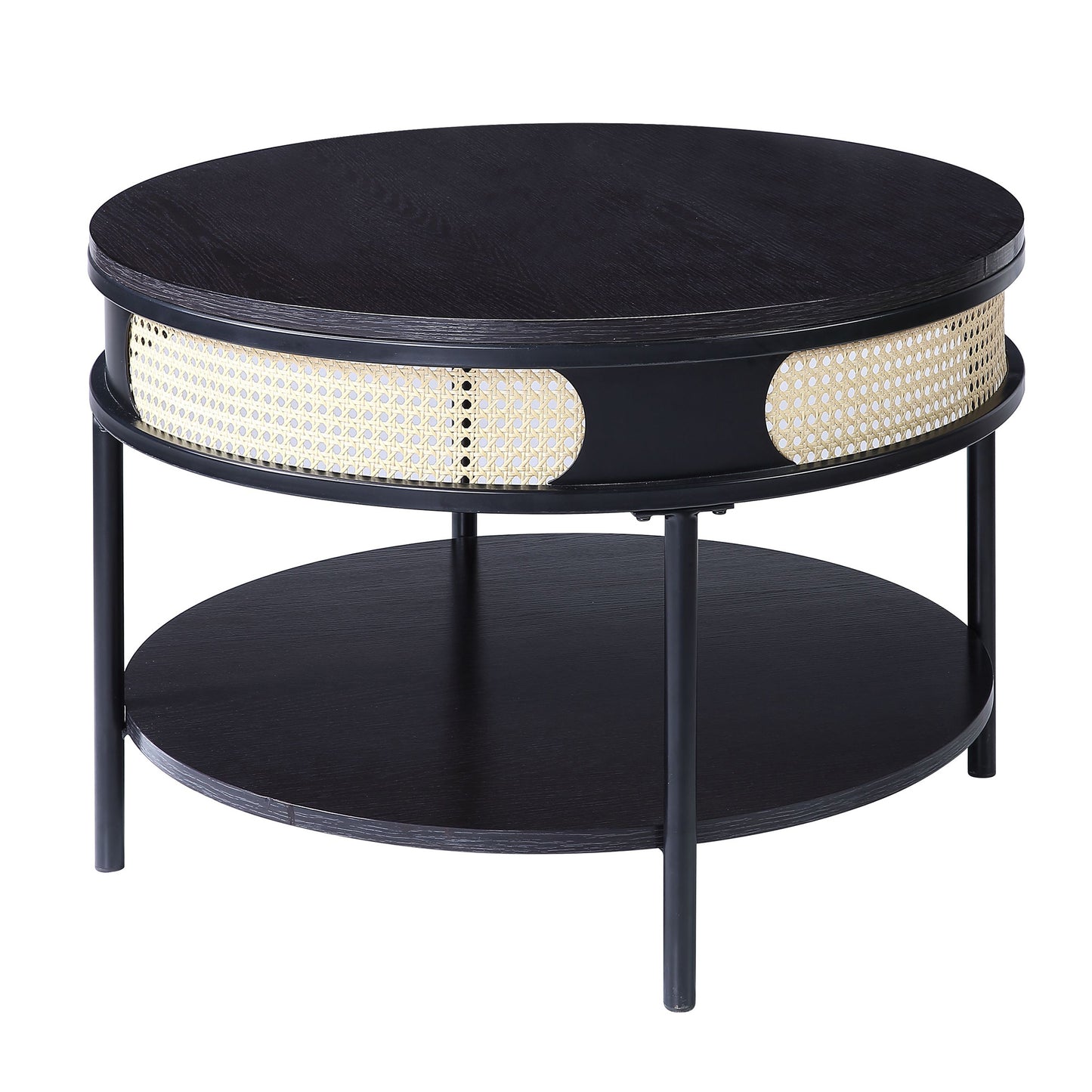 Black Round Coffee Table with Bottom Shelf