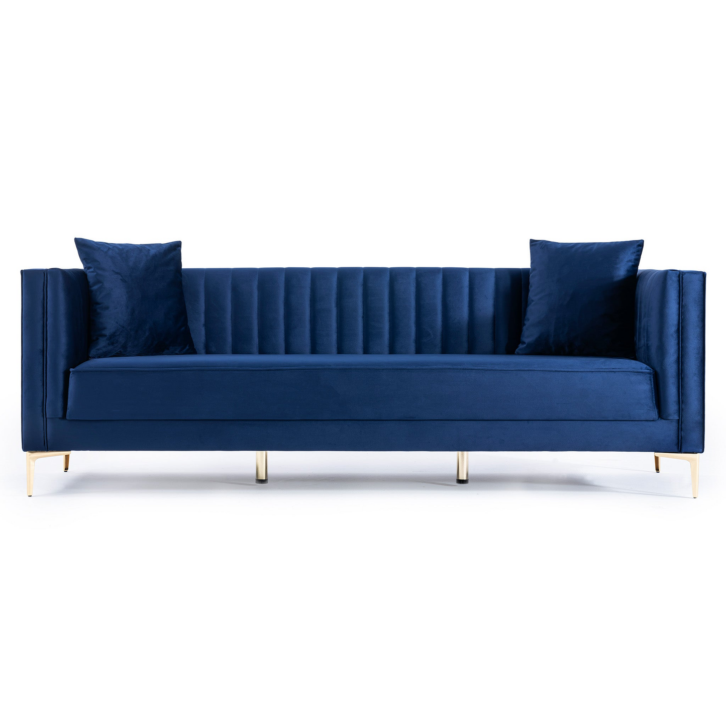 Angelina 91" Modern Velvet Upholstered Sofa, Dark Blue