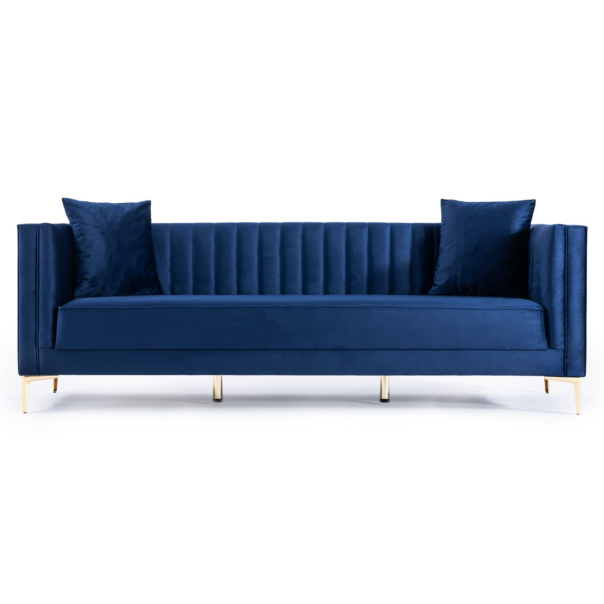 Angelina 91" Modern Velvet Upholstered Sofa, Dark Blue