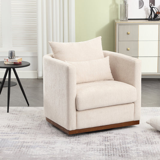 Coolmore Ultimate Comfort 360° Swivel Beige Chenille Barrel Chair for Any Space