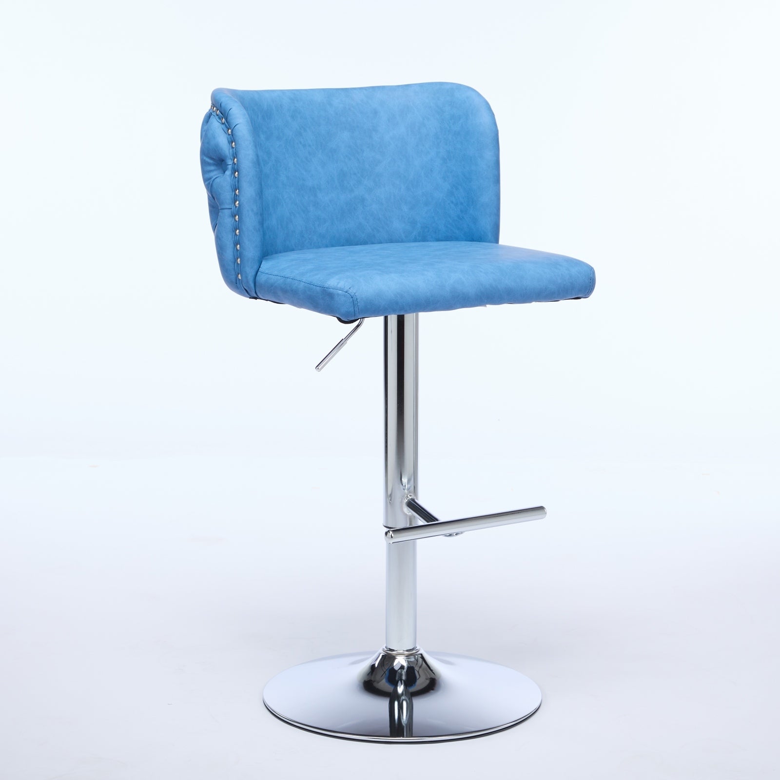 A&A Furniture Stylish Comfort Adjustable Swivel Barstools with Chrome Base & Tufted Faux Leather Set of 2 Blue