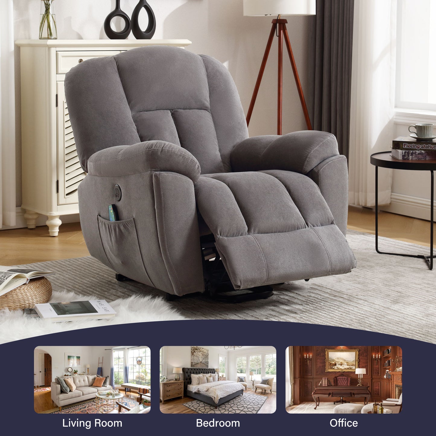 Yara Power Lift Recliner with Infinite Position, Heat, & Massage, Gray