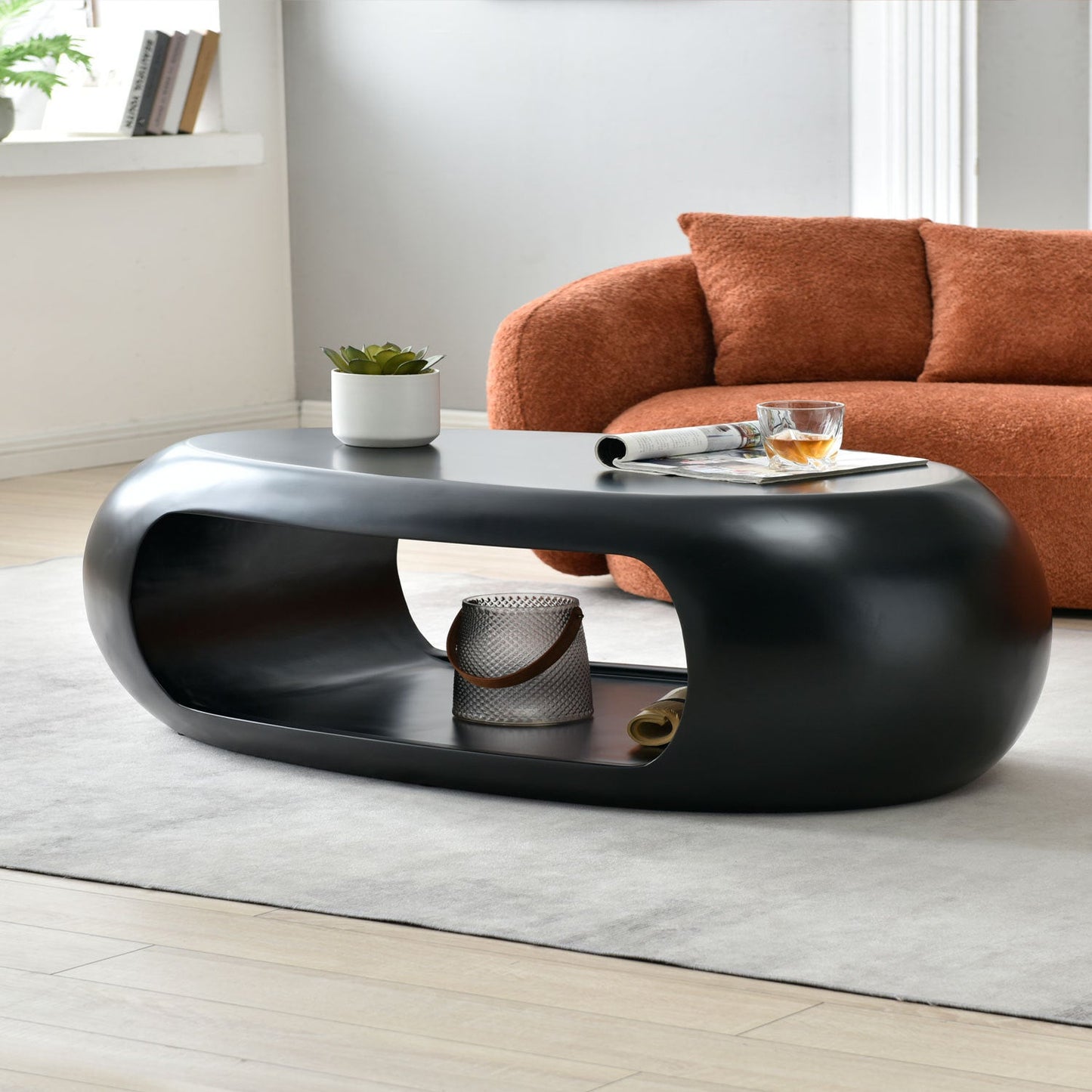 Zinnia 48" Modern Oval Coffee Table, Black