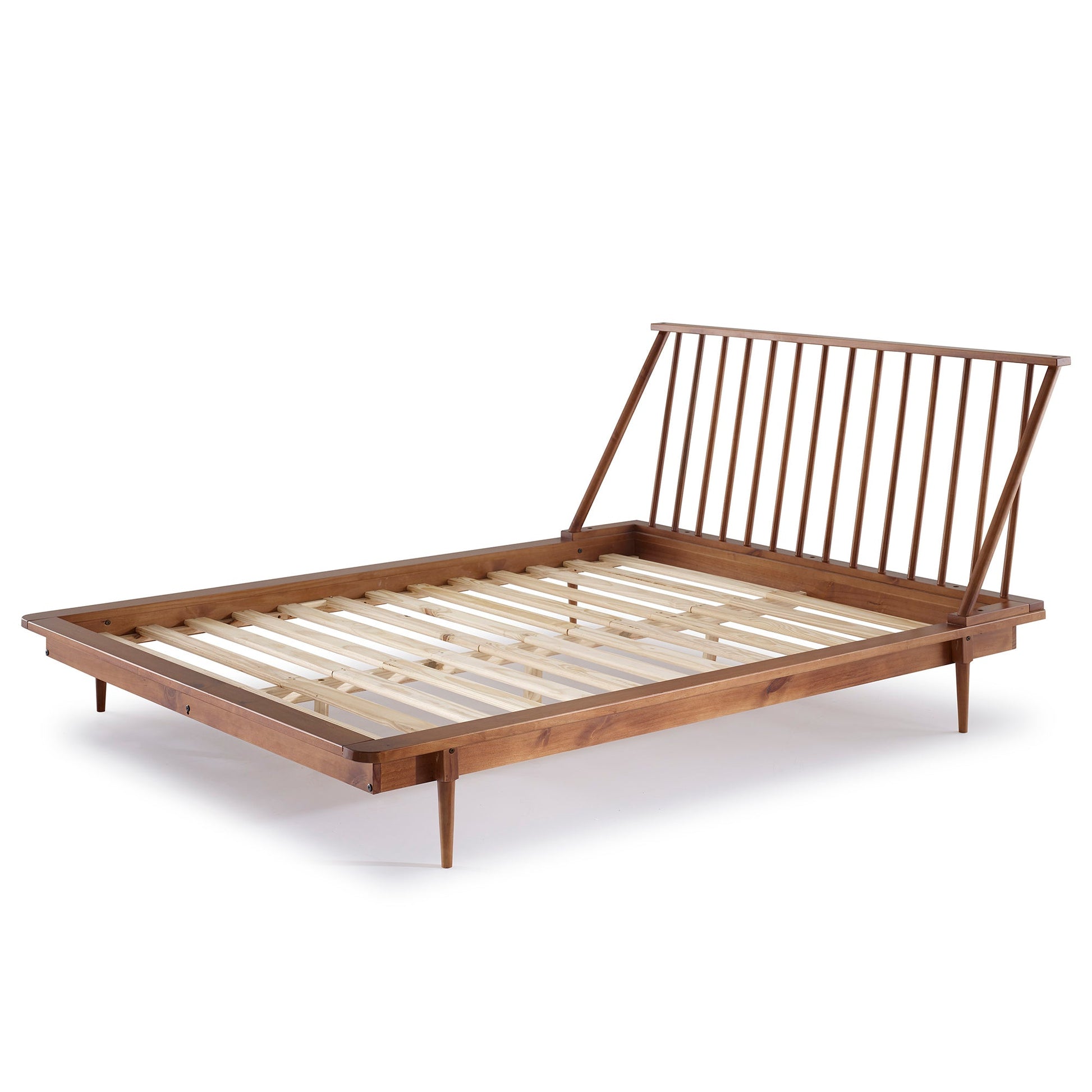 Xavier Mid-Century Modern Solid Wood Queen Platform Bed Frame with Spindle Headboard - Caramel