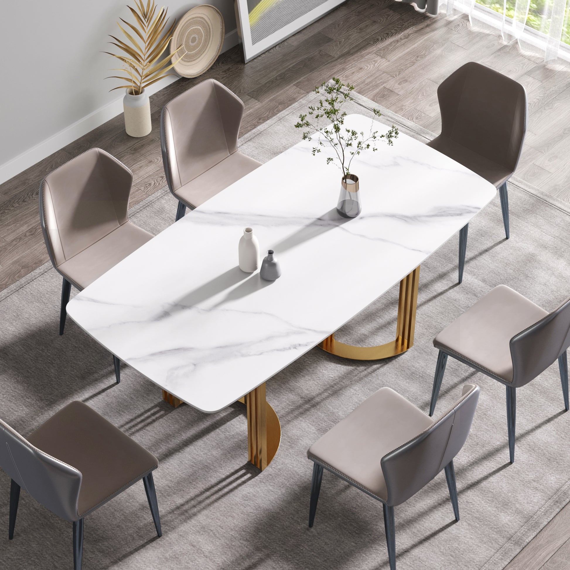 Moto II 70.8" Modern Sintered Stone Dining Table with Gold Base