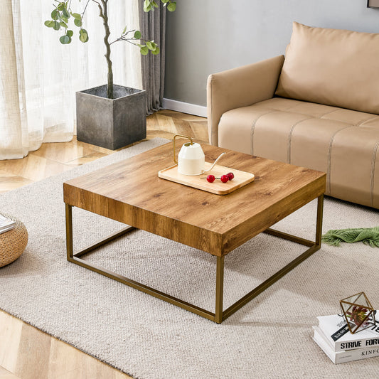 Rustic square Coffee Table with Metal Legs - Brown