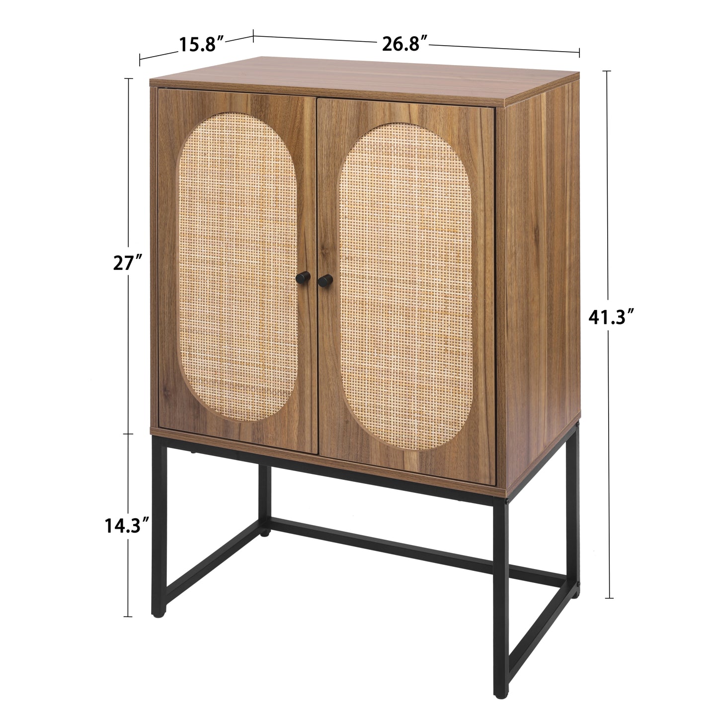 Allen Set of 2 Walnut Finish High Cabinets with Rattan Doors