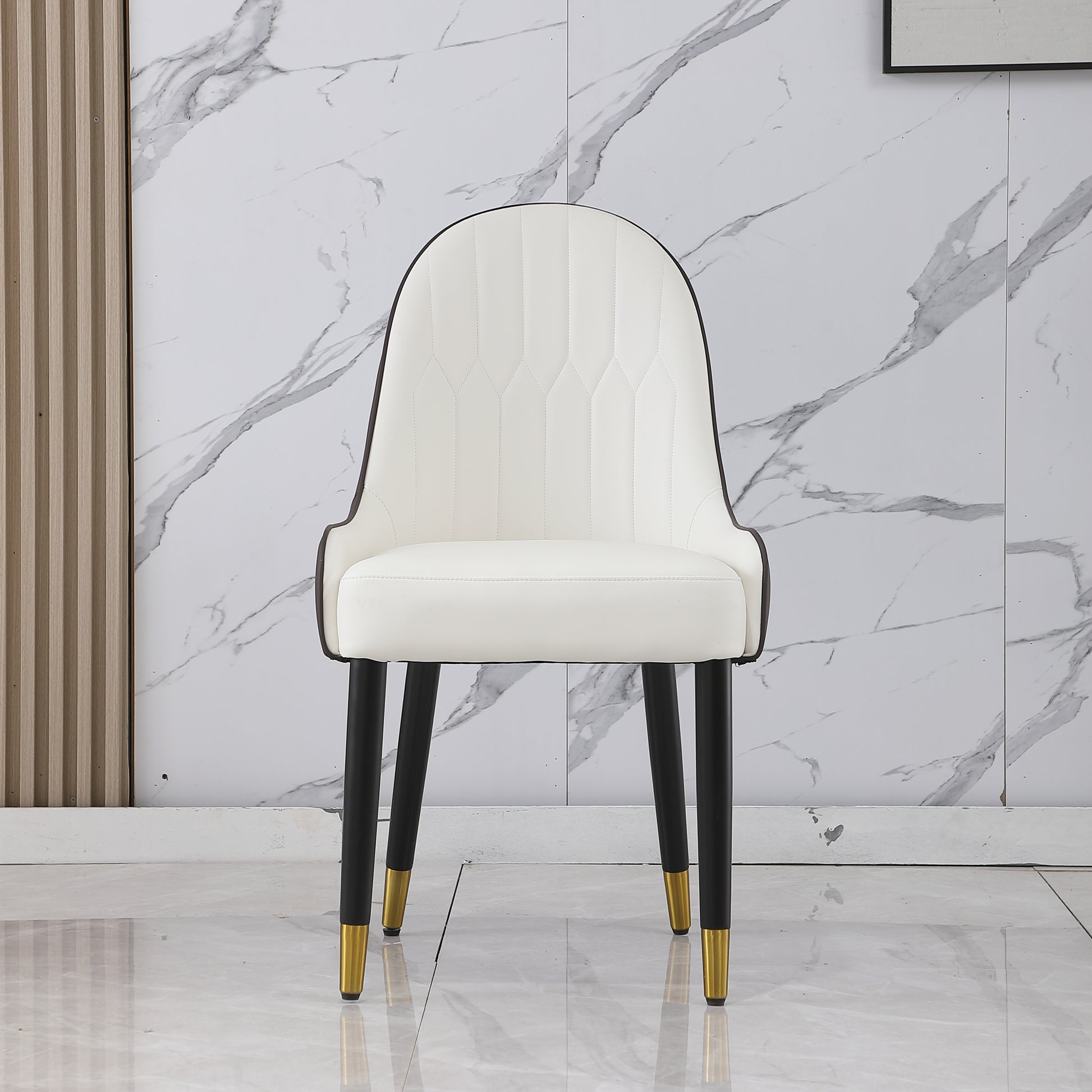 Zyra PU-Leather Side Chairs with Gold Tipped Metal Legs Set of 2 Black & White