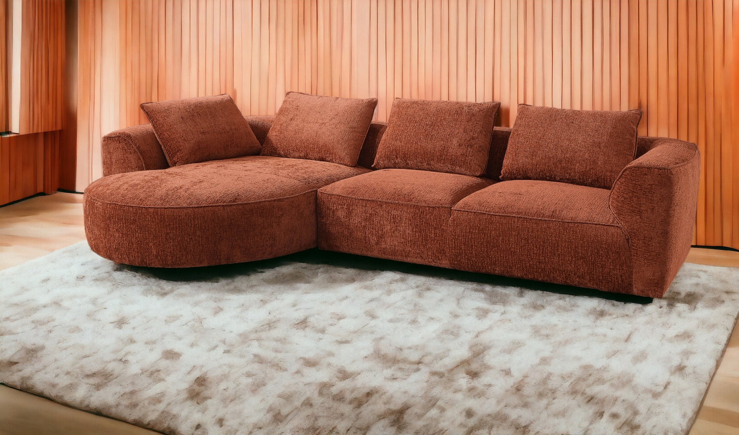 Aceso Rust Brown Chenille Sectional Sofa with 4 Toss Pillows