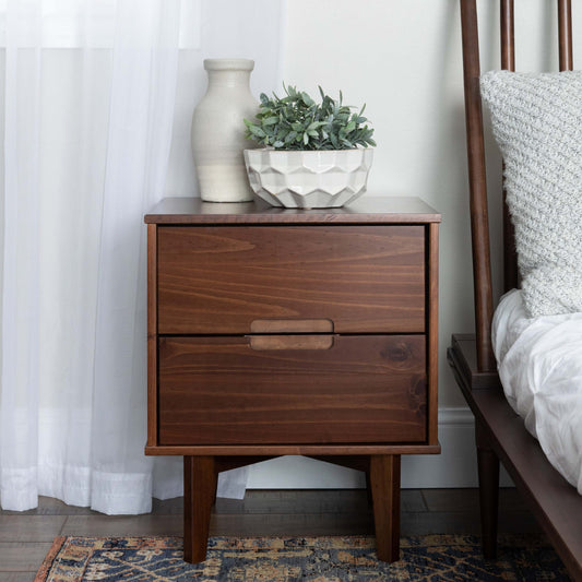 Constance Mid-Century Modern 2-Drawer Solid Wood Nightstand, Walnut