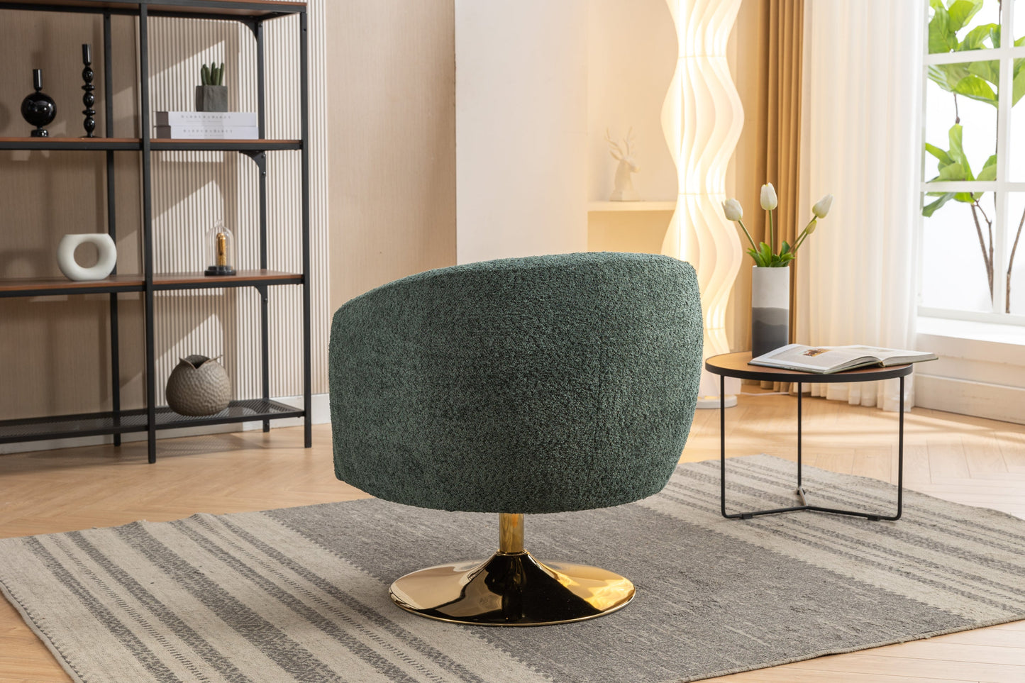 Ashton Swivel Barrel Chair with Gold Base - Green Chenille